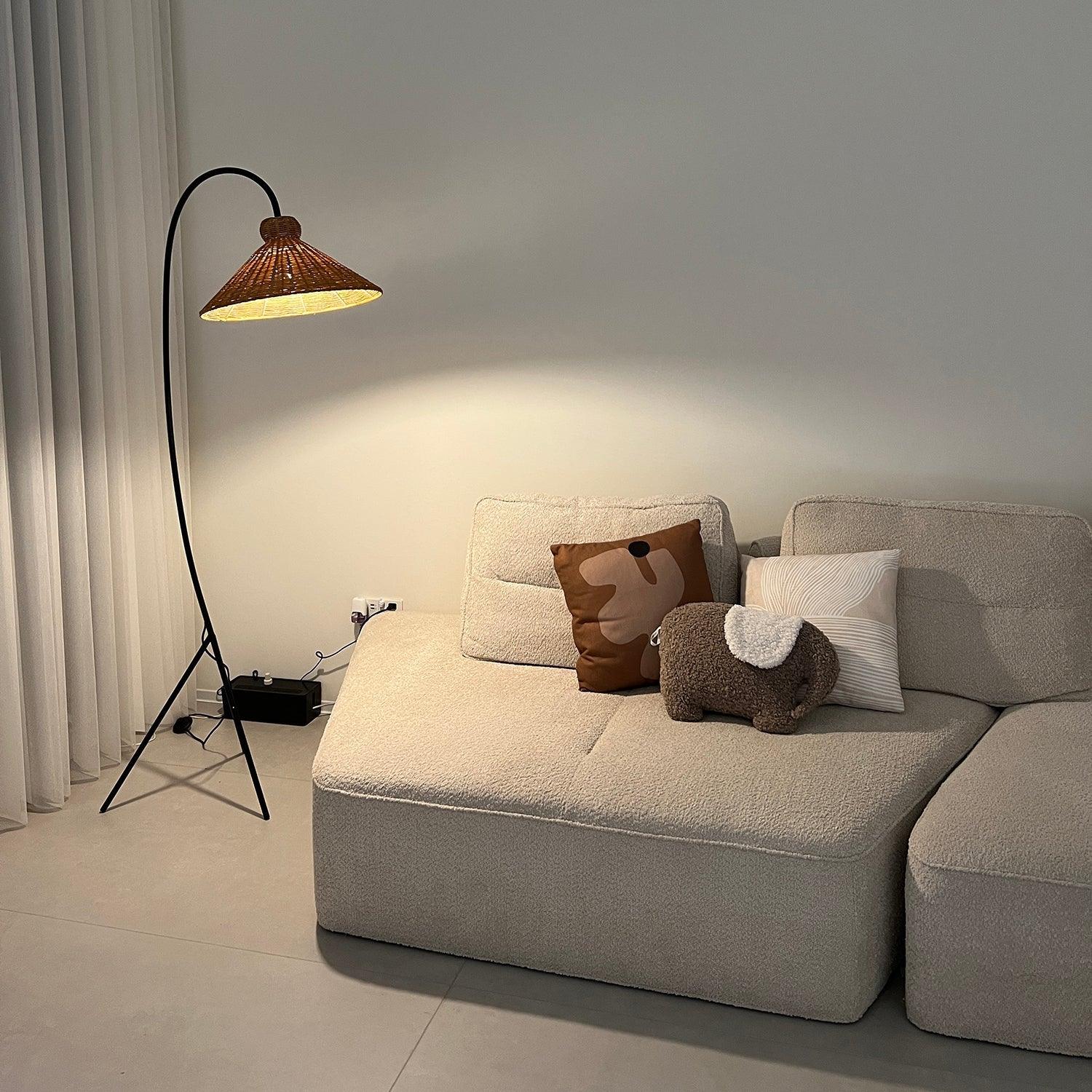 Sombrero Rattan Arc Floor Lamp-Neutral Decor