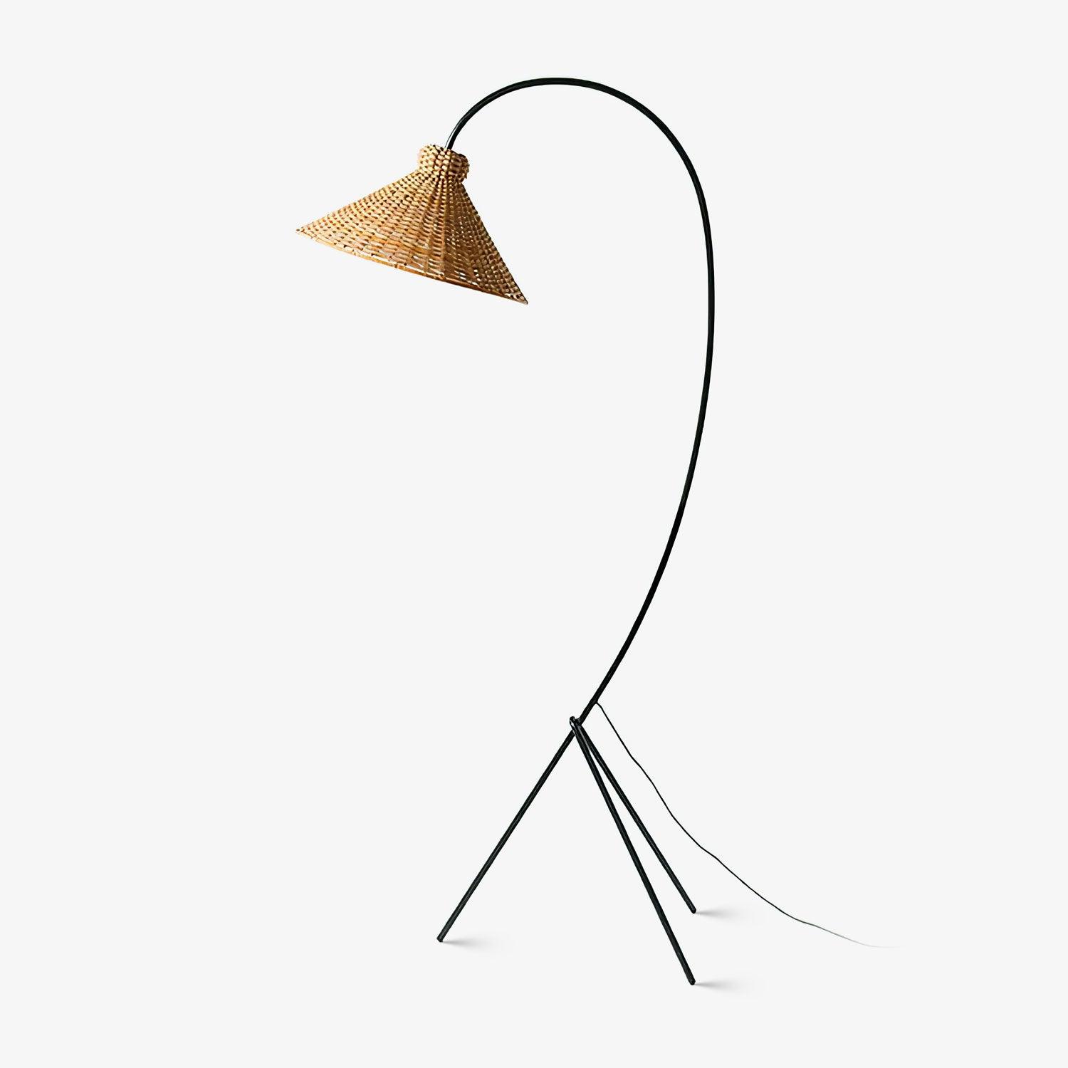 Sombrero Rattan Arc Floor Lamp-Neutral Decor