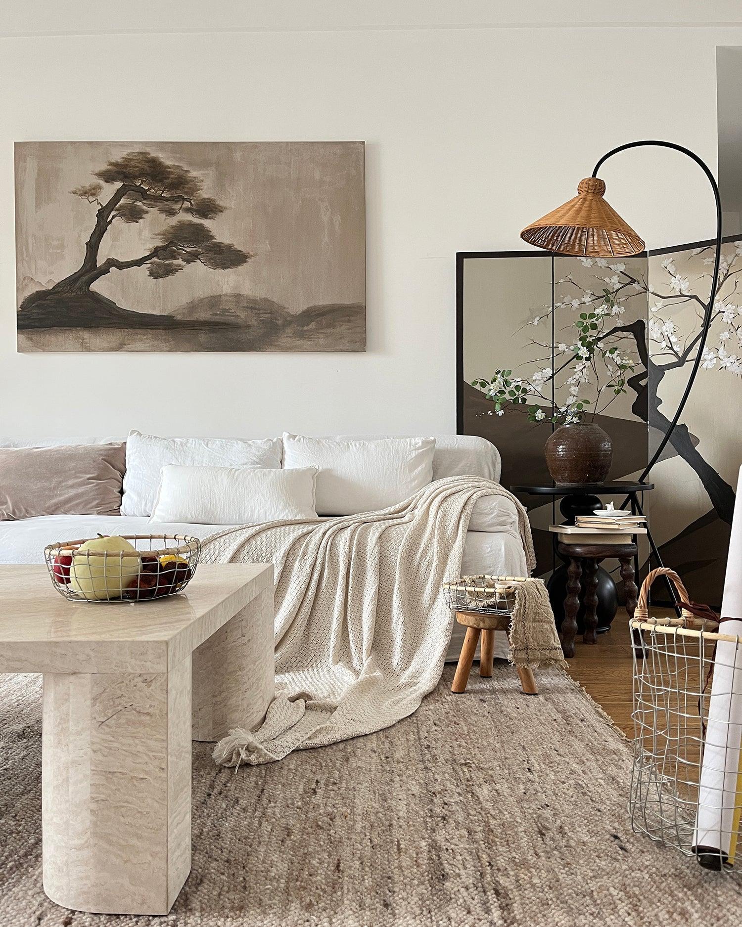 Sombrero Rattan Arc Floor Lamp-Neutral Decor