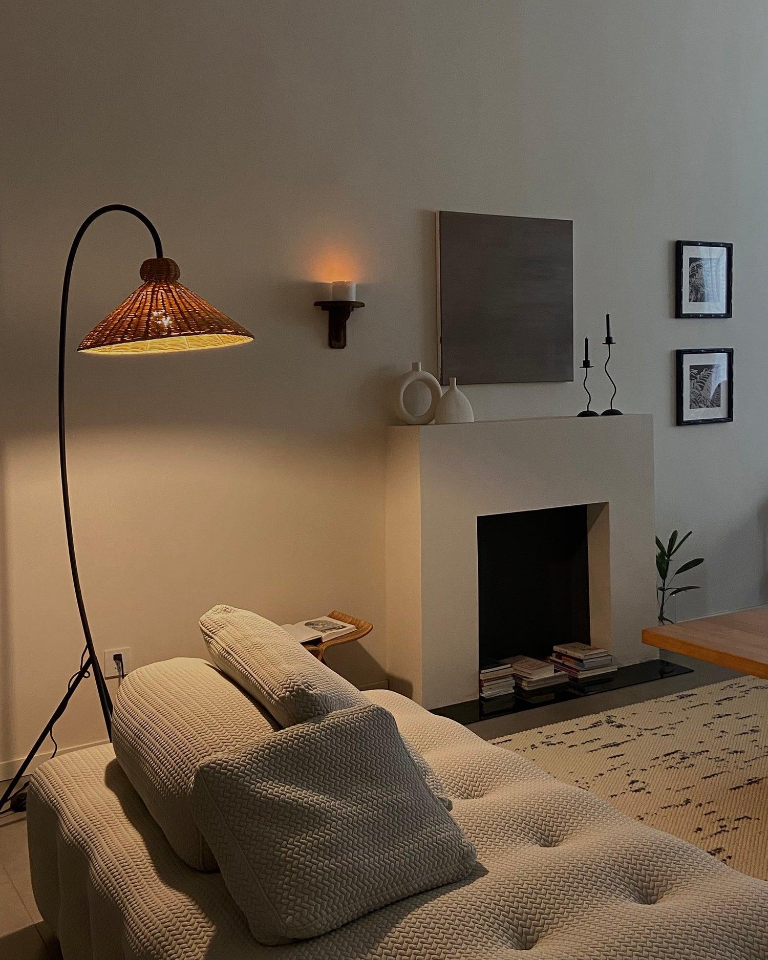 Sombrero Rattan Arc Floor Lamp-Neutral Decor