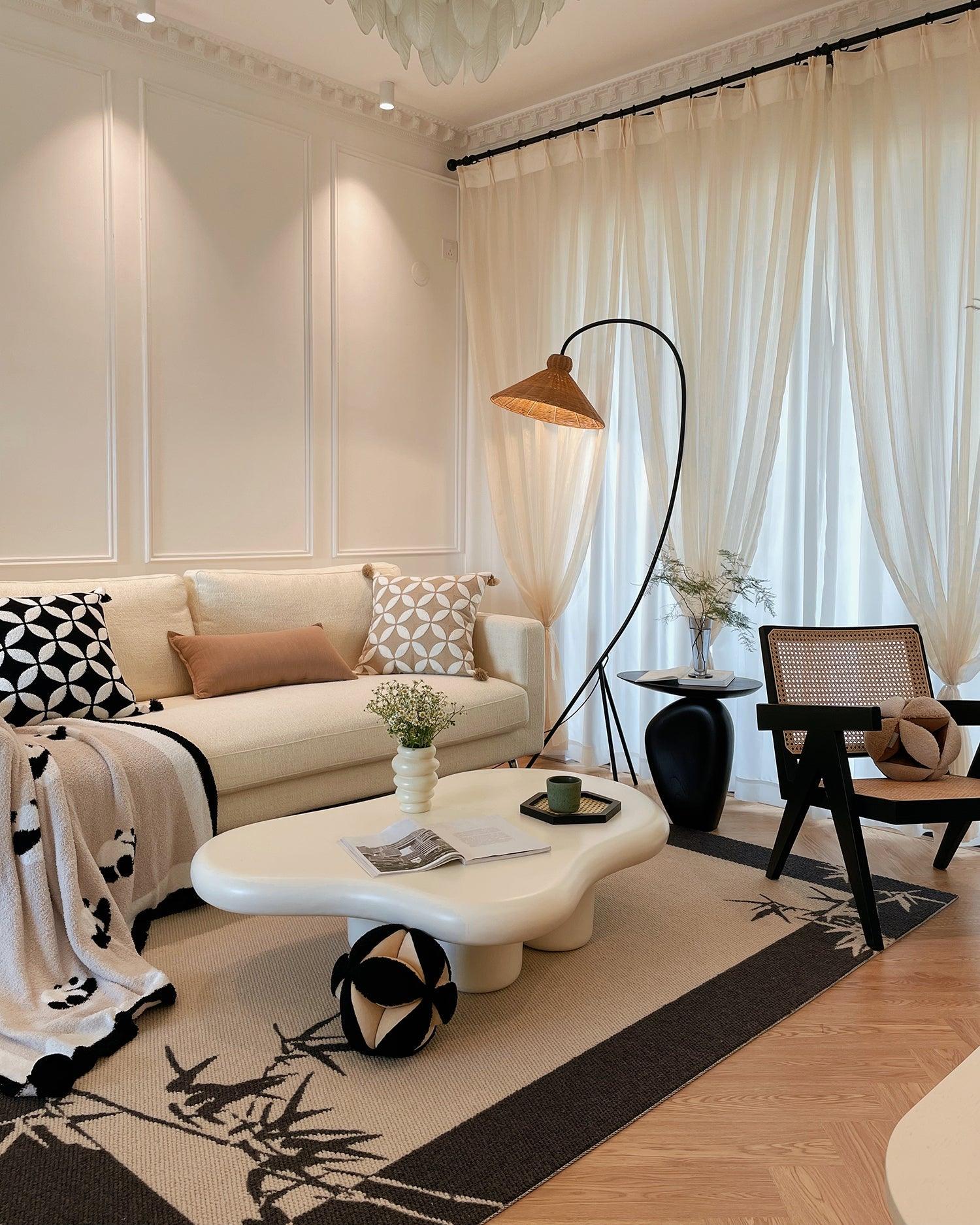 Sombrero Rattan Arc Floor Lamp-Neutral Decor