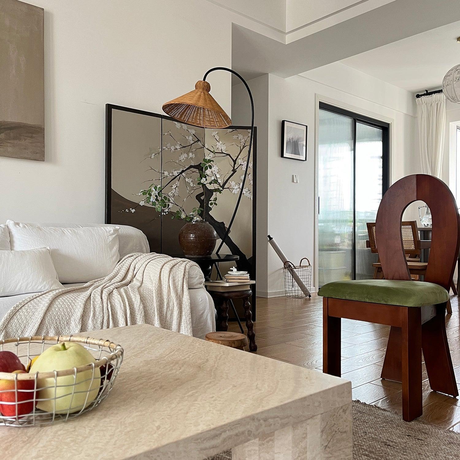 Sombrero Rattan Arc Floor Lamp-Neutral Decor
