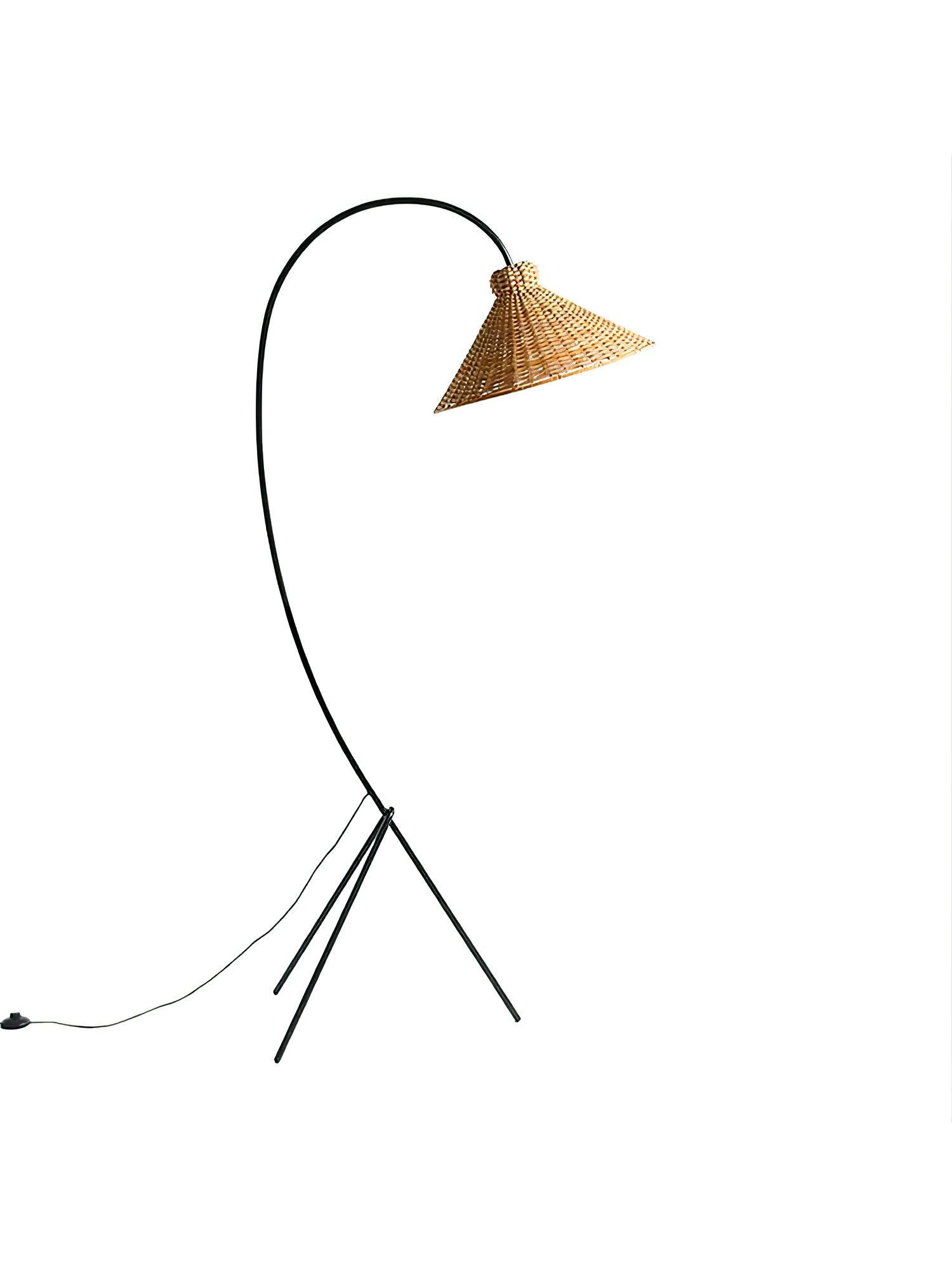 Sombrero Rattan Arc Floor Lamp-Neutral Decor