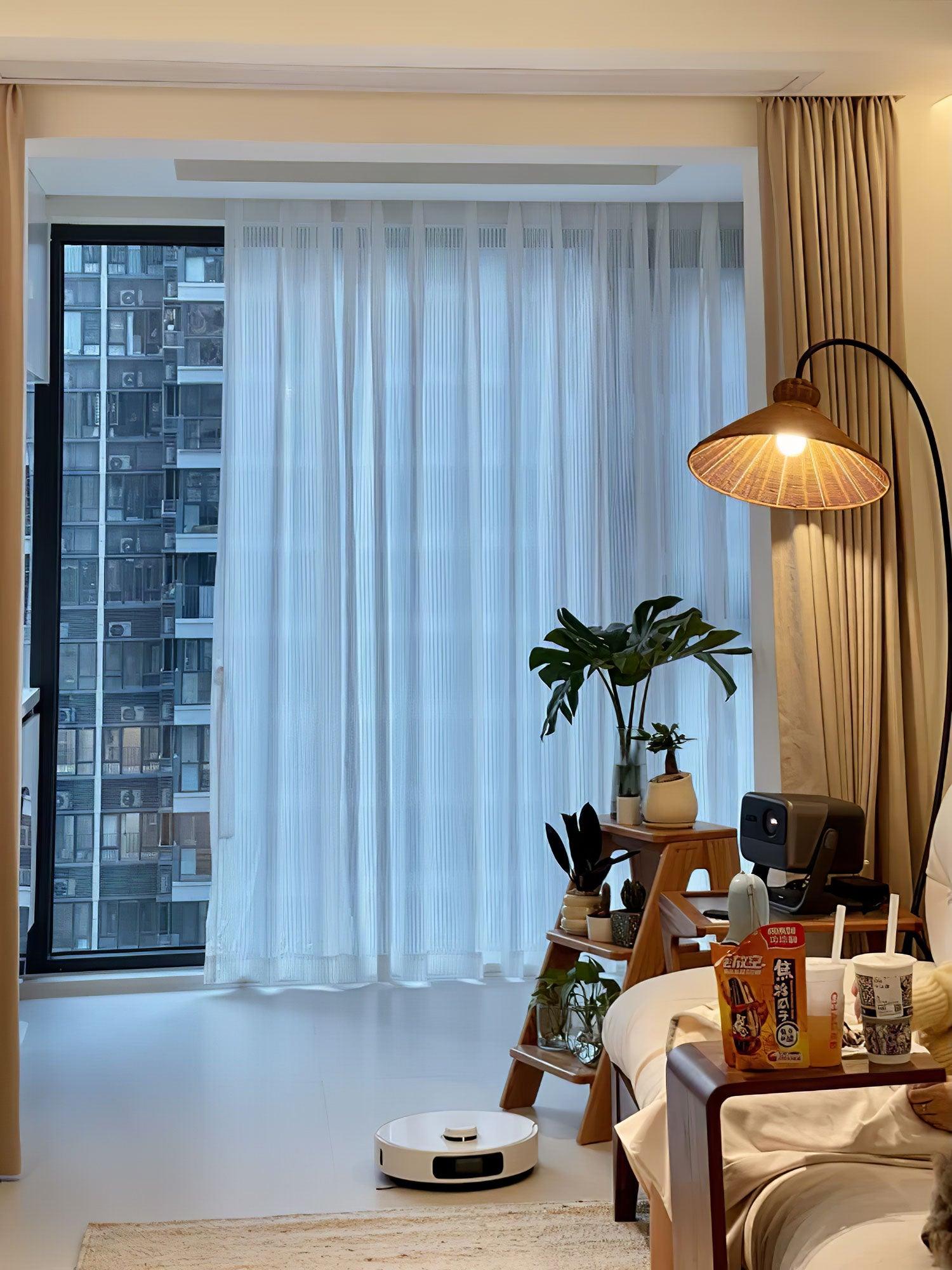 Sombrero Rattan Arc Floor Lamp-Neutral Decor
