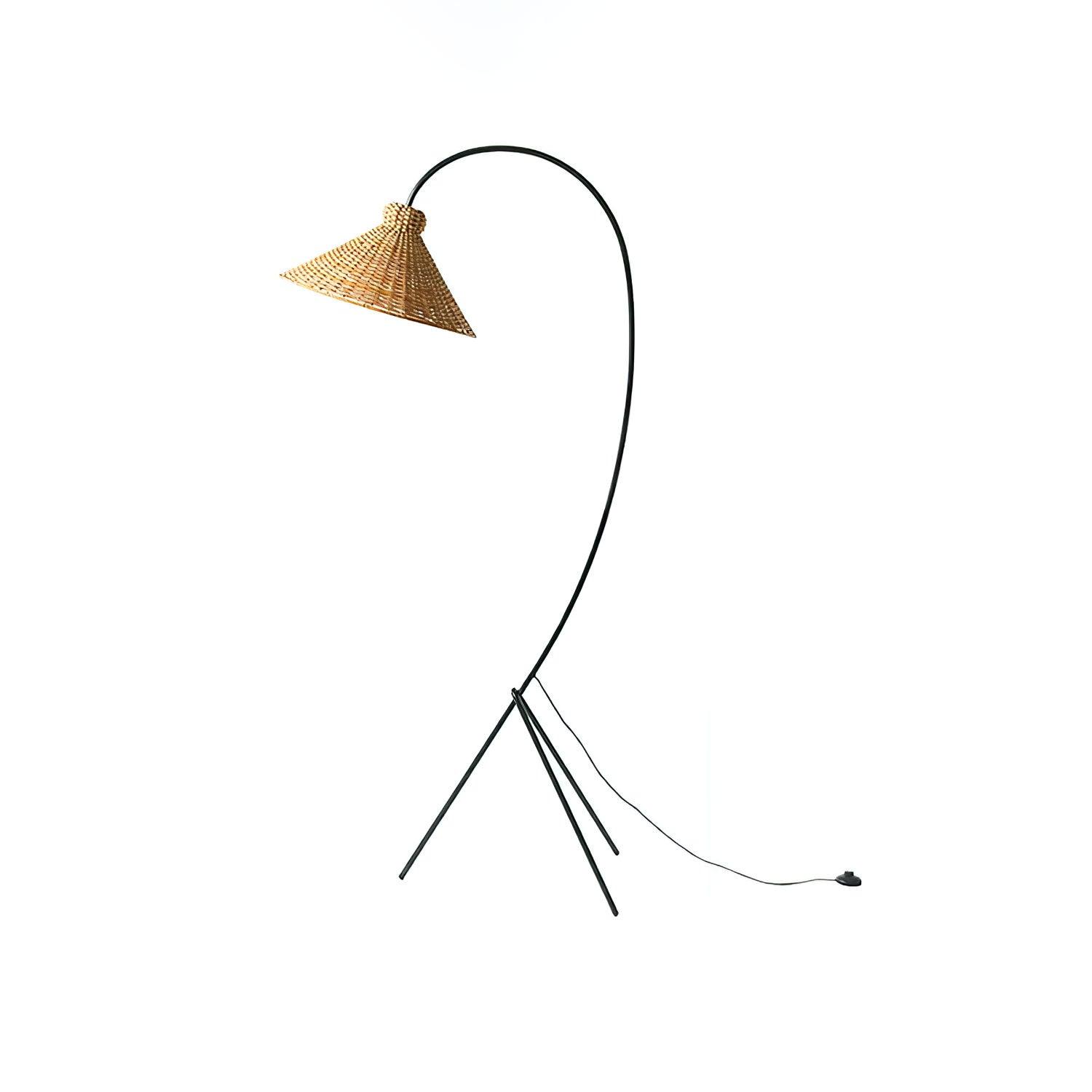 Sombrero Rattan Arc Floor Lamp-Neutral Decor