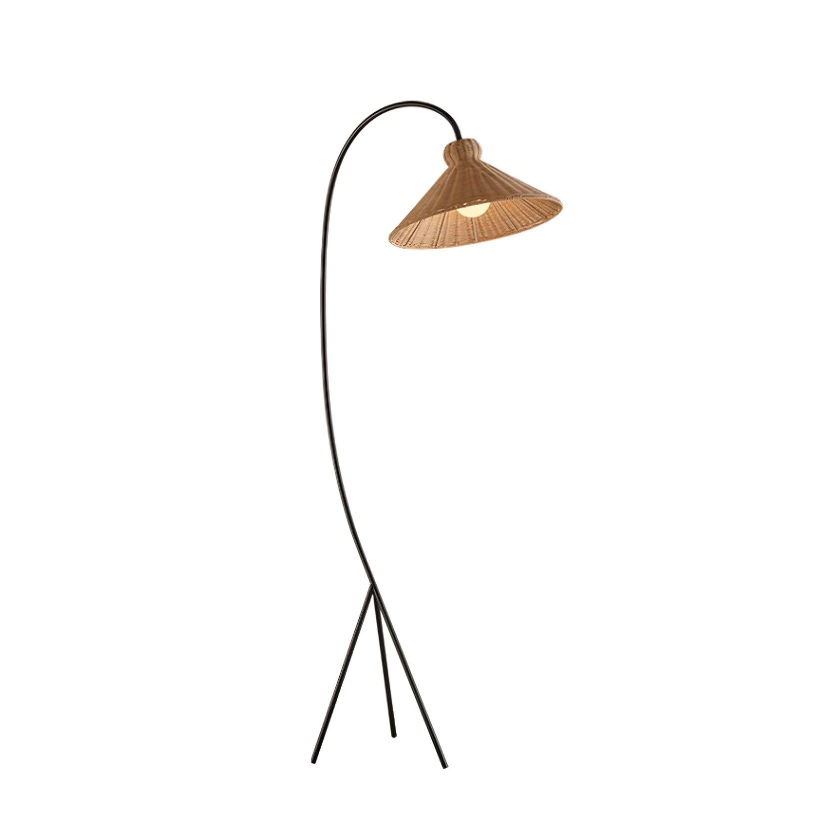 Sombrero Rattan Arc Floor Lamp-Neutral Decor