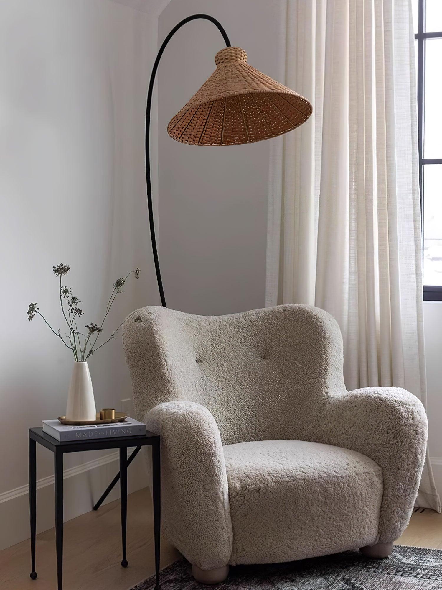 Sombrero Rattan Arc Floor Lamp-Neutral Decor