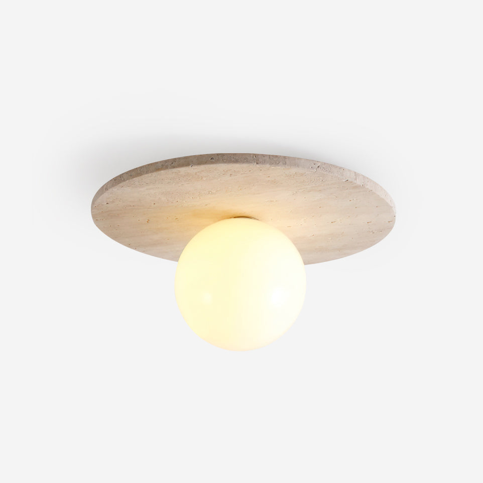 Ceiling Light Travertine Disc with Glass Globe  Cozy