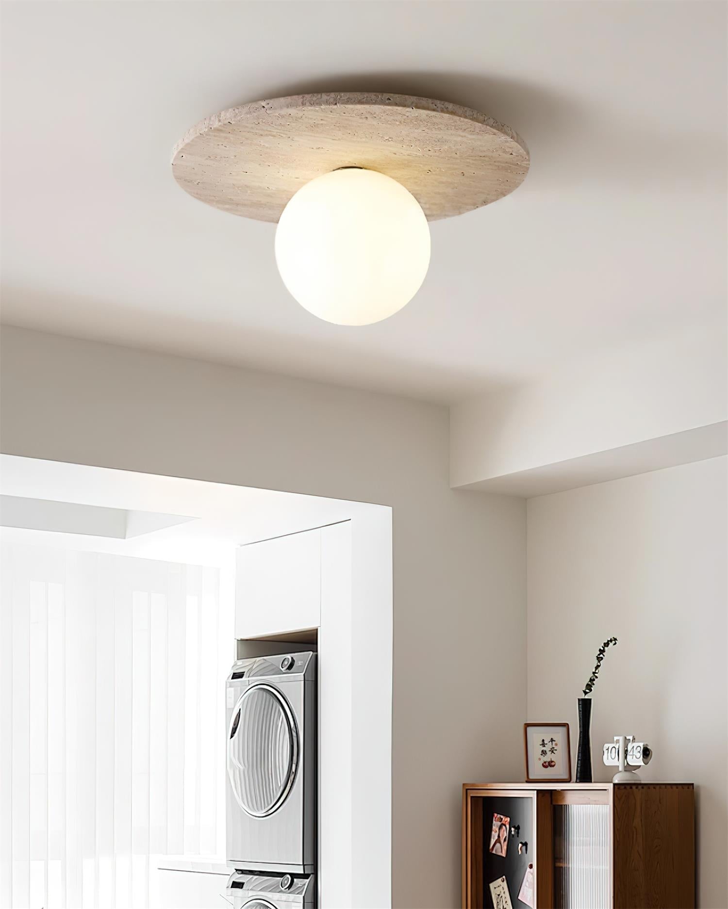 Ceiling Light Travertine Disc with Glass Globe  Cozy
