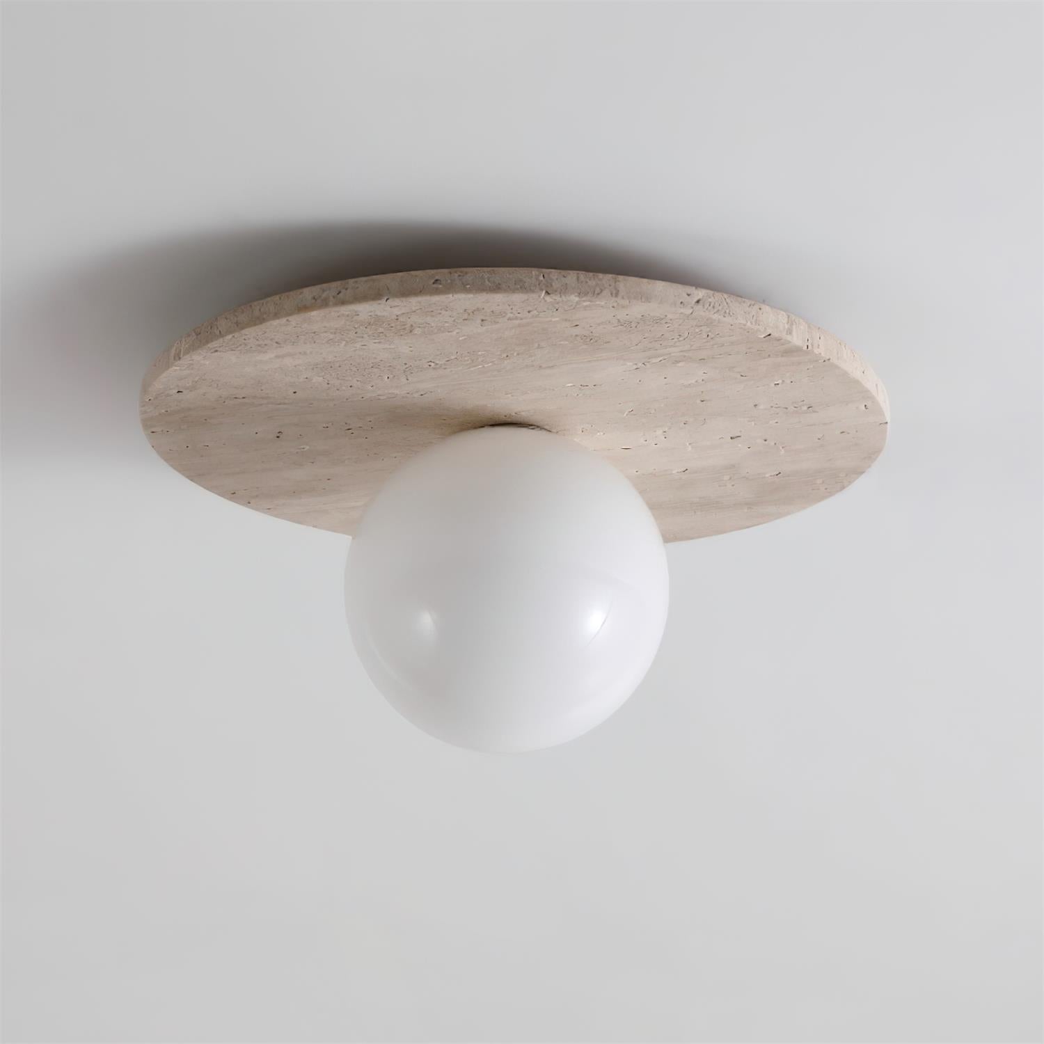 Ceiling Light Travertine Disc with Glass Globe  Cozy