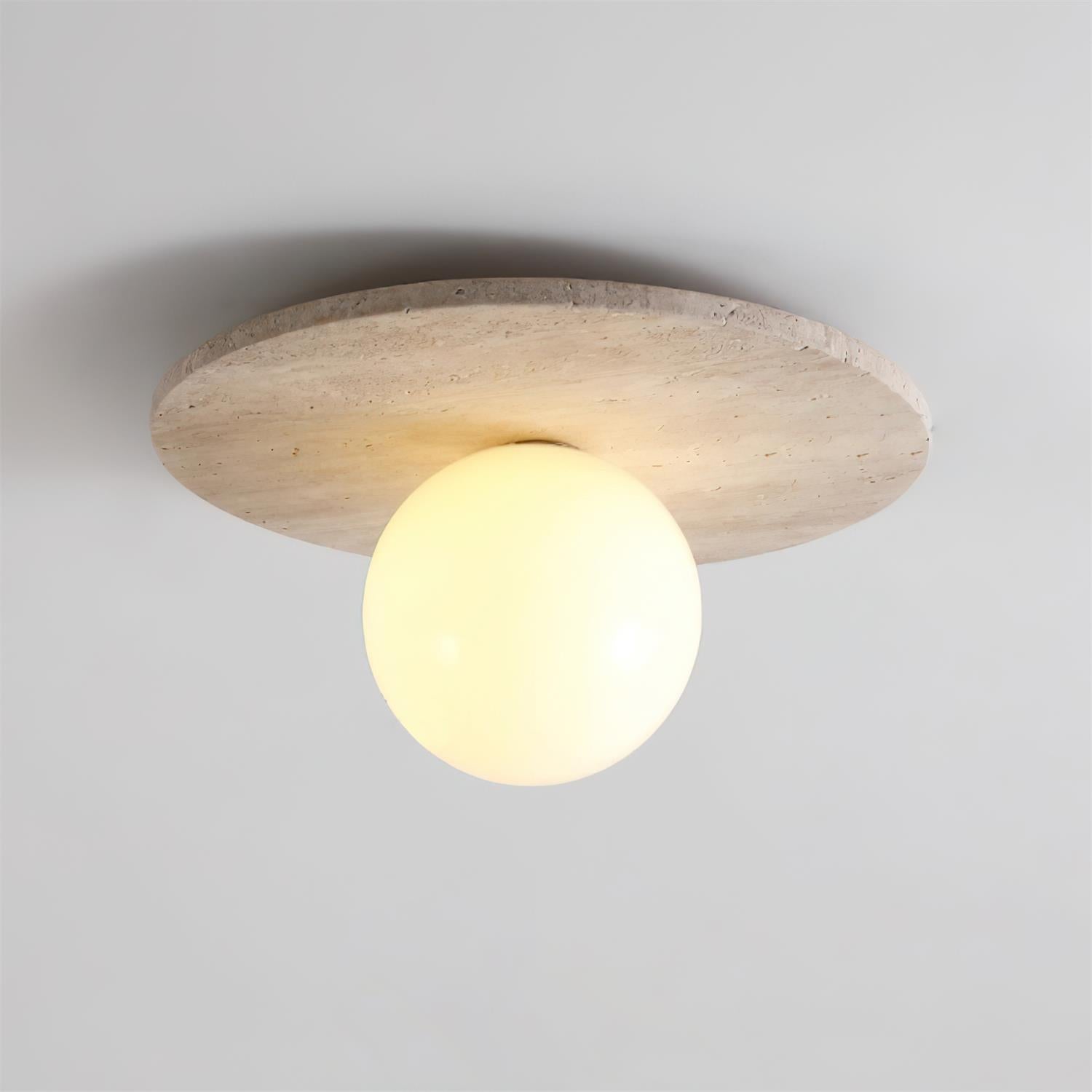 Ceiling Light Travertine Disc with Glass Globe  Cozy
