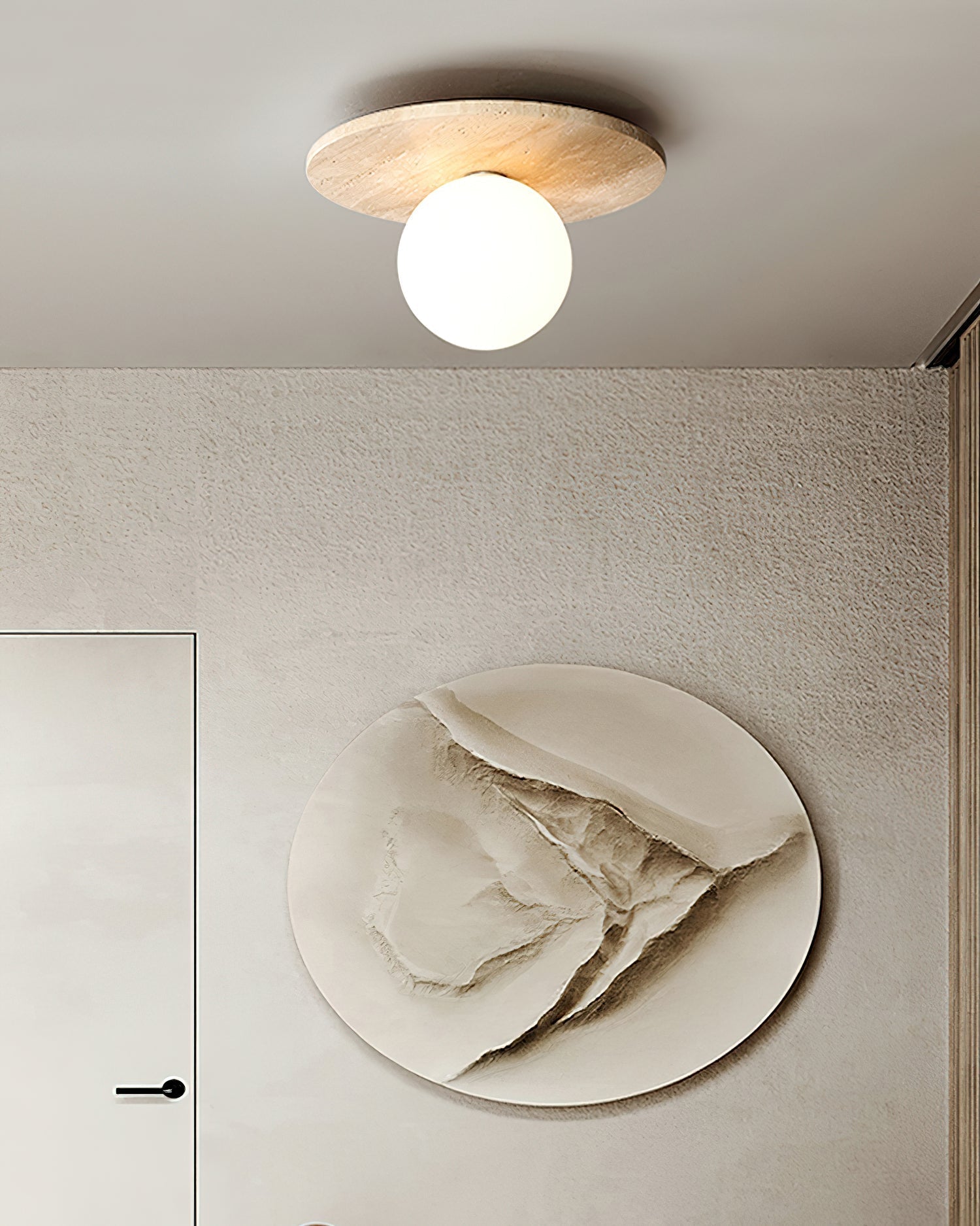 Ceiling Light Travertine Disc with Glass Globe  Cozy
