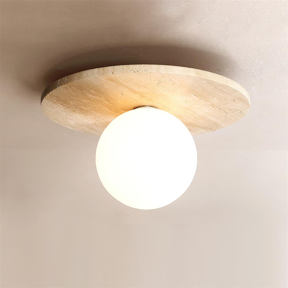 Ceiling Light Travertine Disc with Glass Globe  Cozy