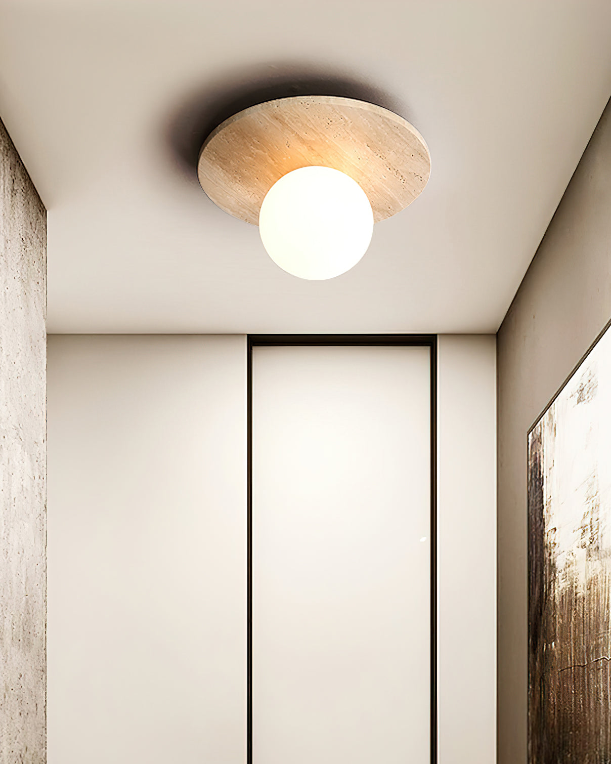 Ceiling Light Travertine Disc with Glass Globe  Cozy