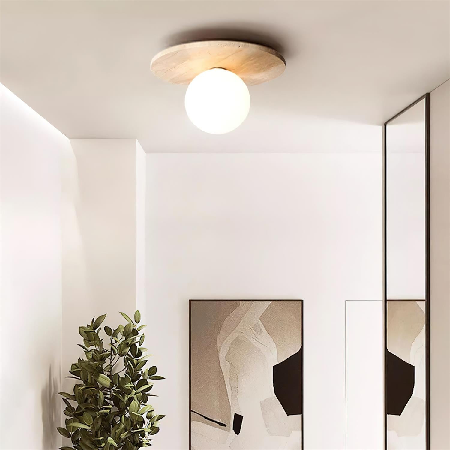 Ceiling Light Travertine Disc with Glass Globe  Cozy
