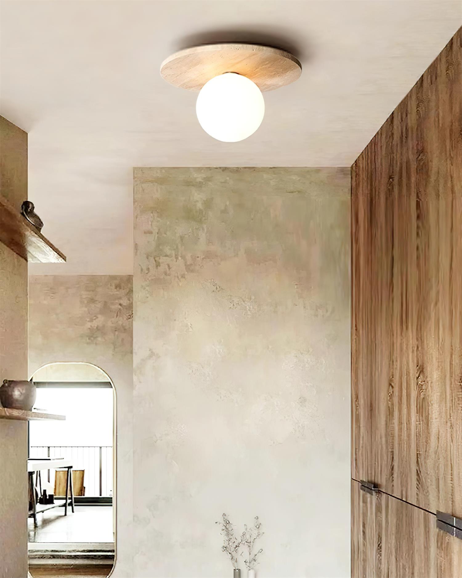 Ceiling Light Travertine Disc with Glass Globe  Cozy