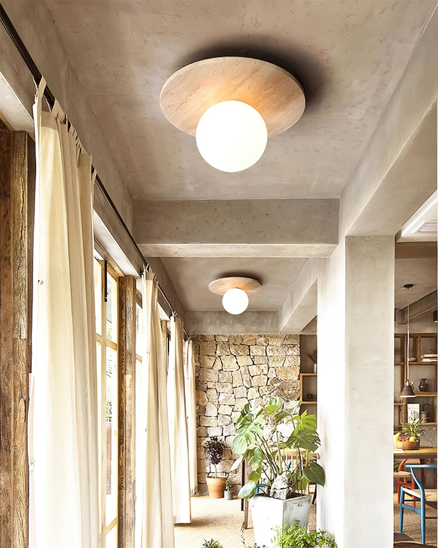 Ceiling Light Travertine Disc with Glass Globe  Cozy