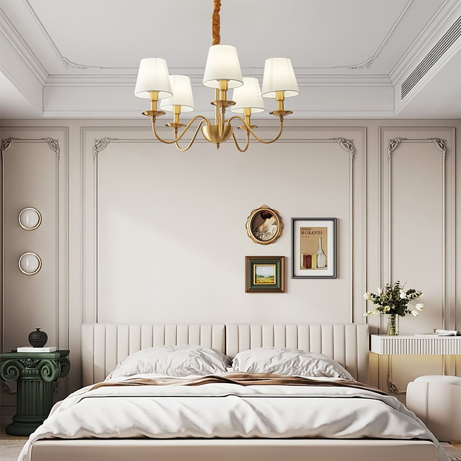 Silva Vintage LED Metal Brass Multi Fabric White Lampshade Bedroom Living Room Pendant Light - Neutral Decor