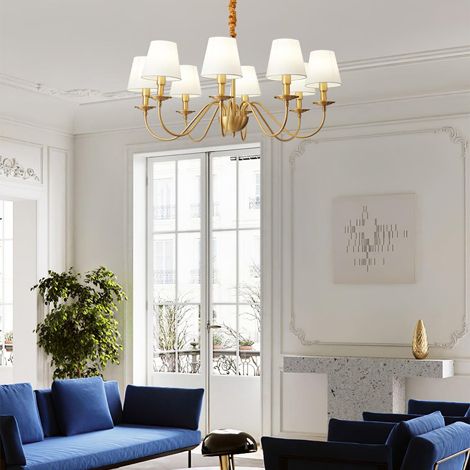 Lustra Chandelier Brass Fabric Shade Classic-Neutral Decor