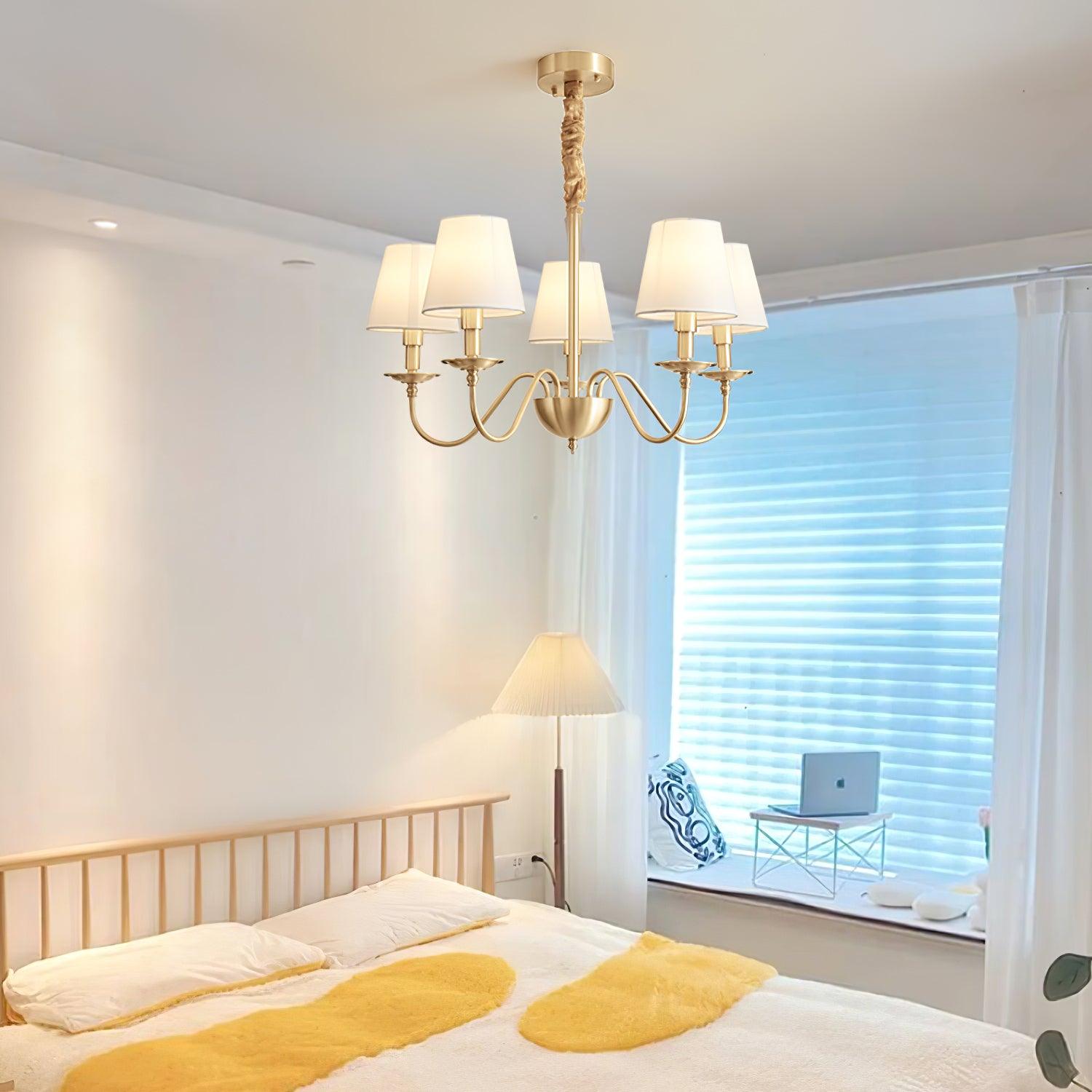 Lustra Chandelier Brass Fabric Shade Classic-Neutral Decor