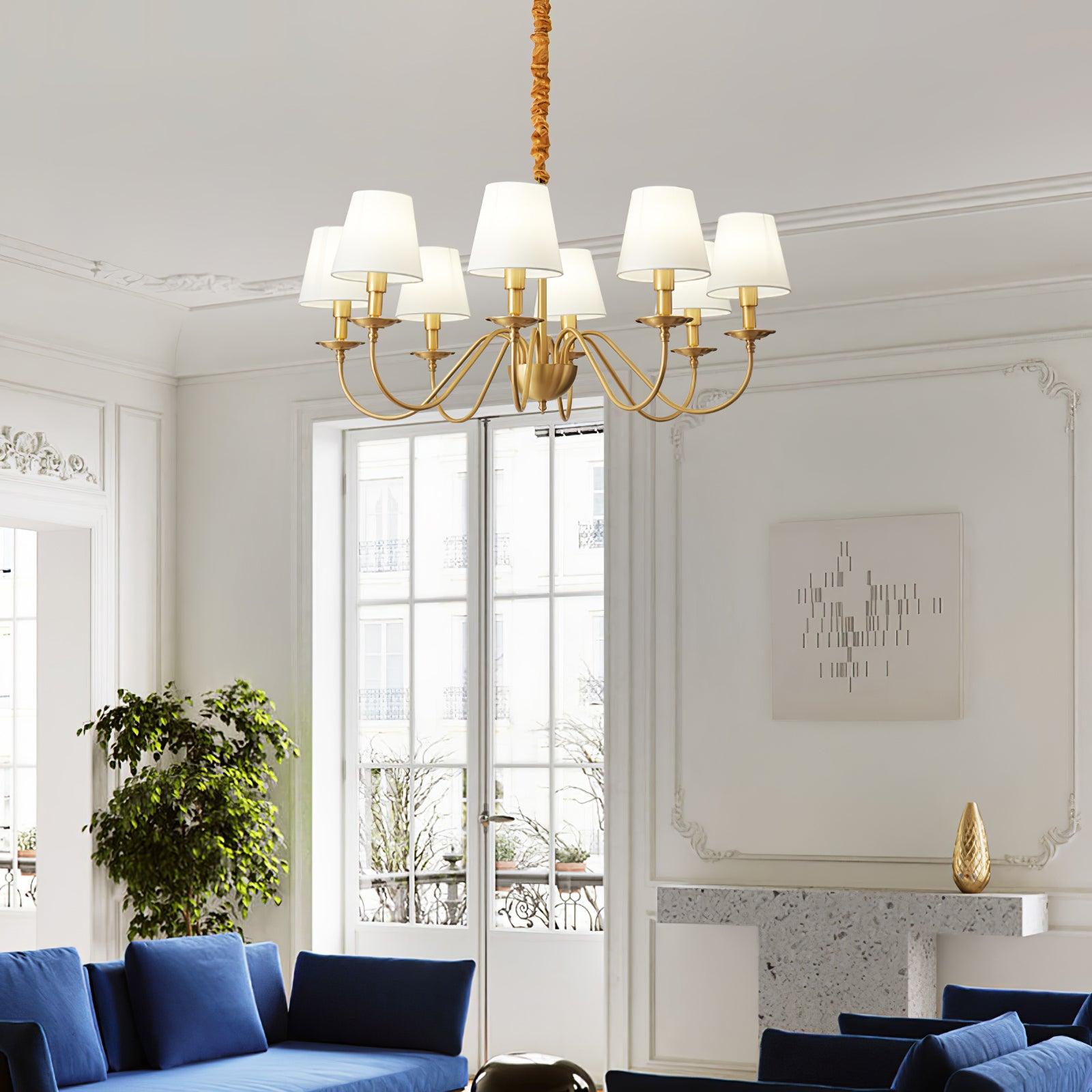 Lustra Chandelier Brass Fabric Shade Classic-Neutral Decor