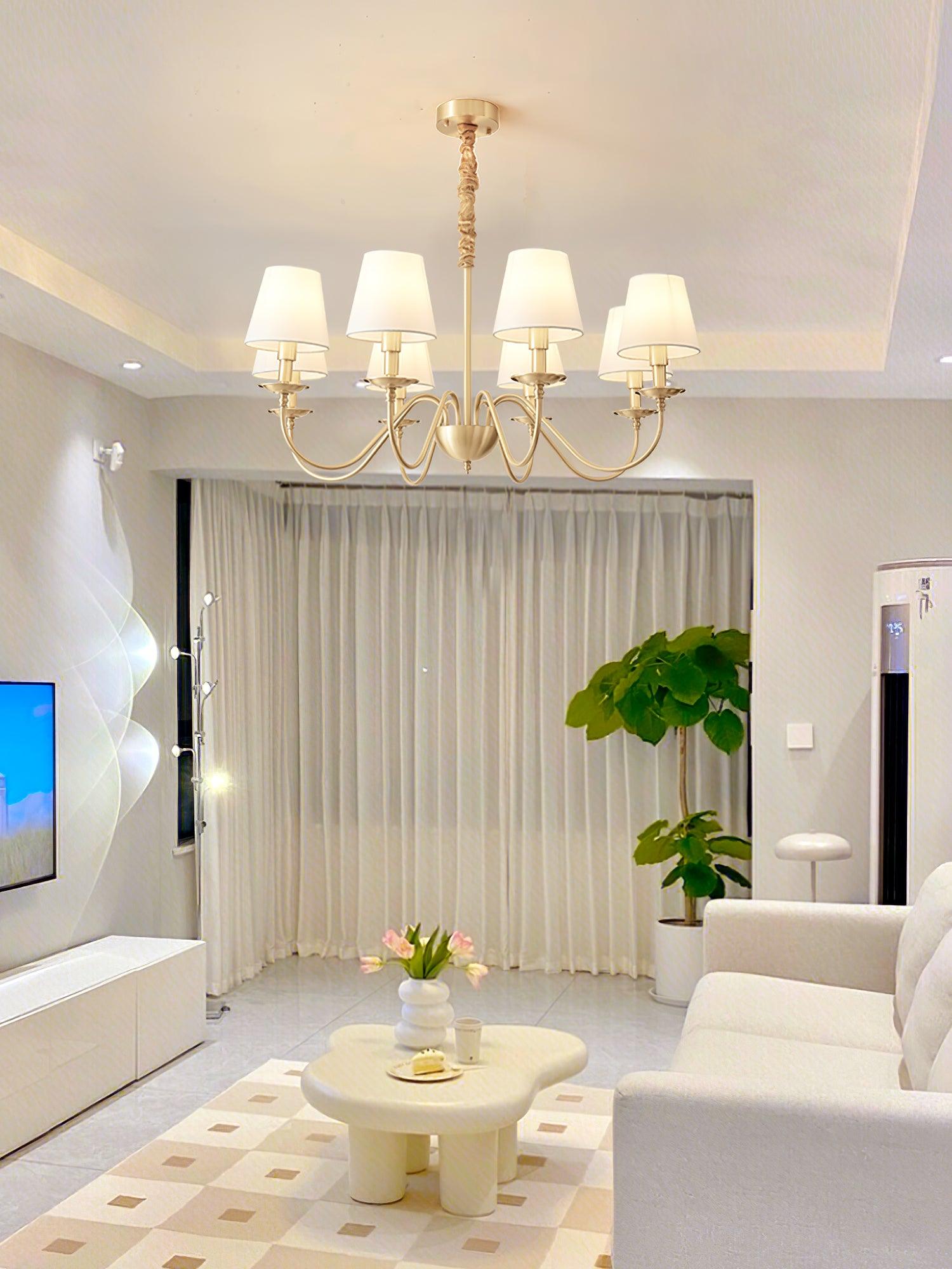 Lustra Chandelier Brass Fabric Shade Classic-Neutral Decor