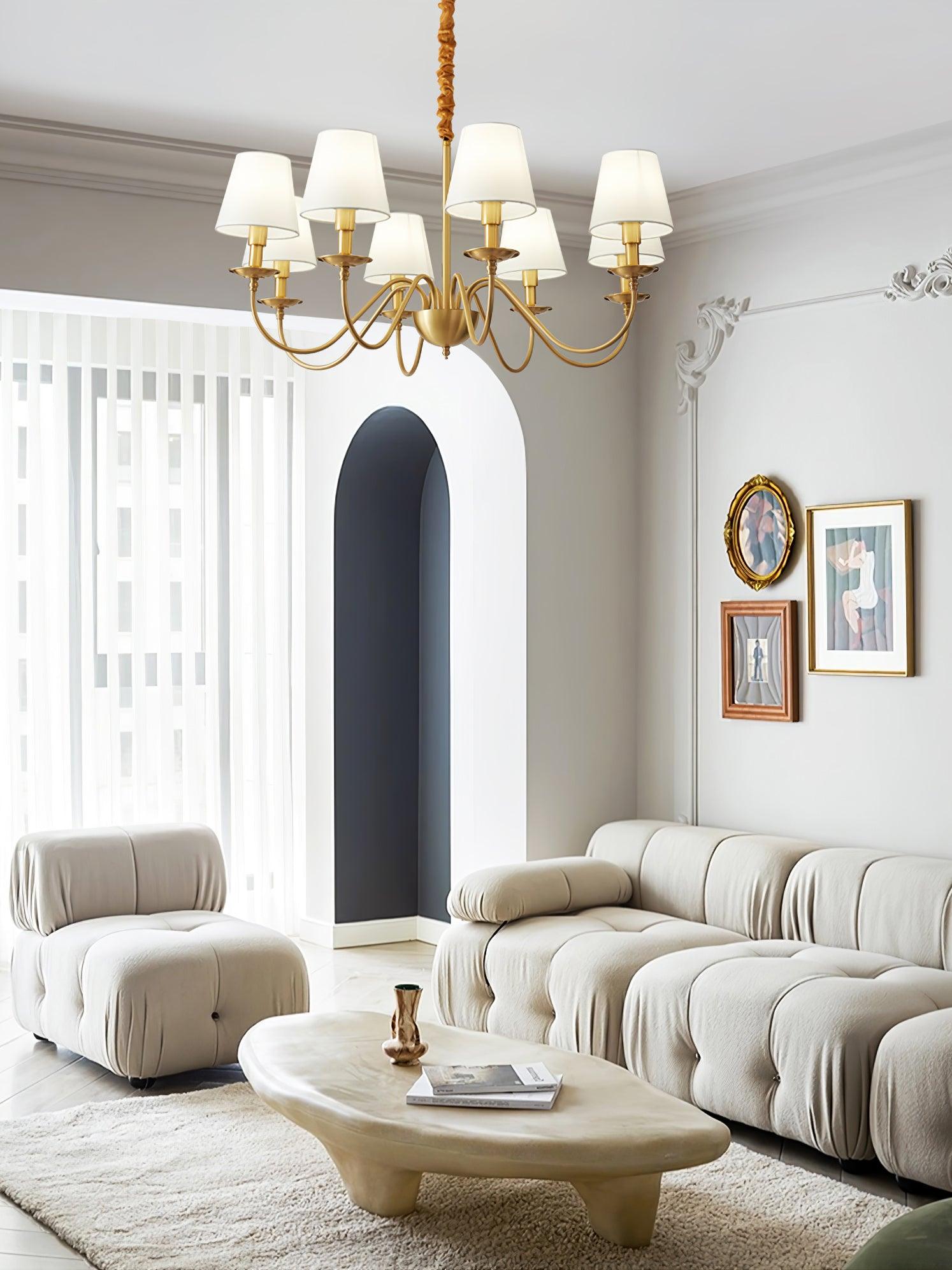 Lustra Chandelier Brass Fabric Shade Classic-Neutral Decor