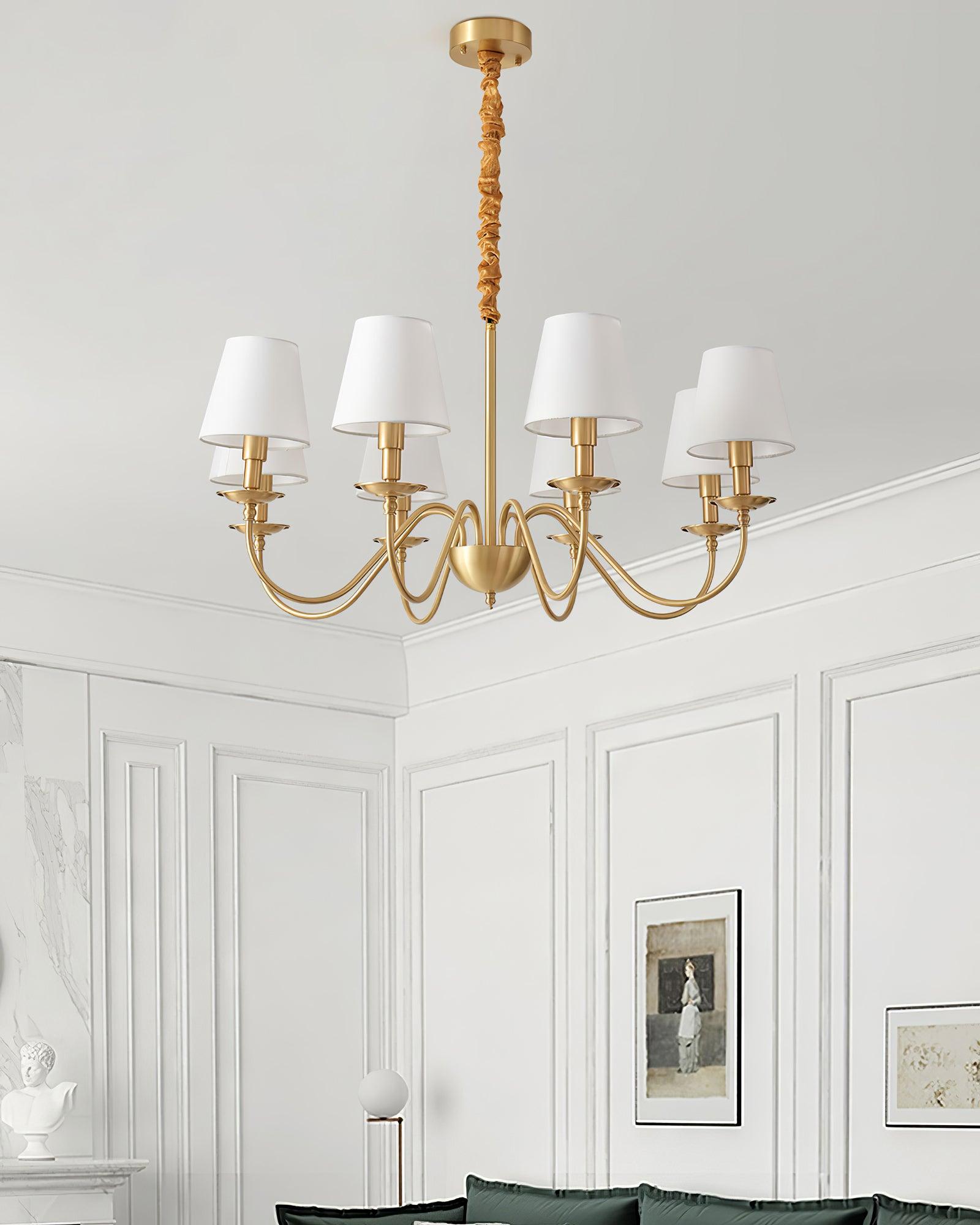 Lustra Chandelier Brass Fabric Shade Classic-Neutral Decor