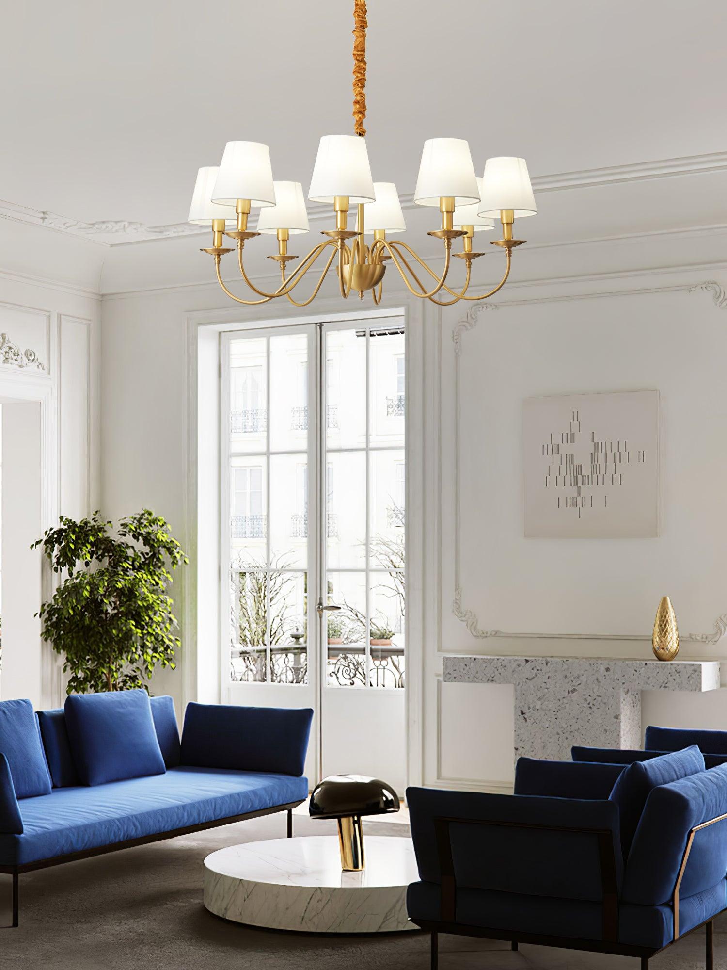 Lustra Chandelier Brass Fabric Shade Classic-Neutral Decor