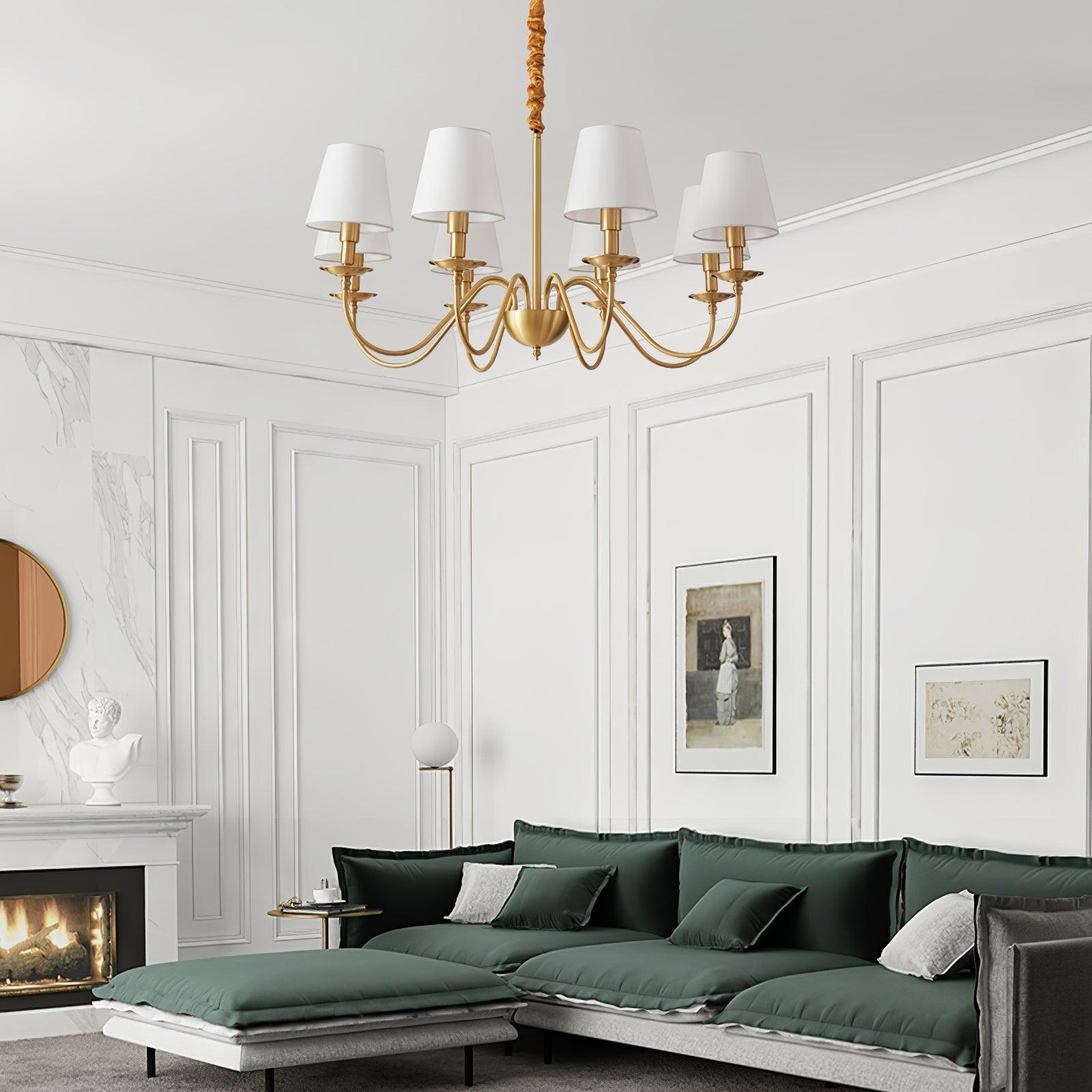Lustra Chandelier Brass Fabric Shade Classic-Neutral Decor