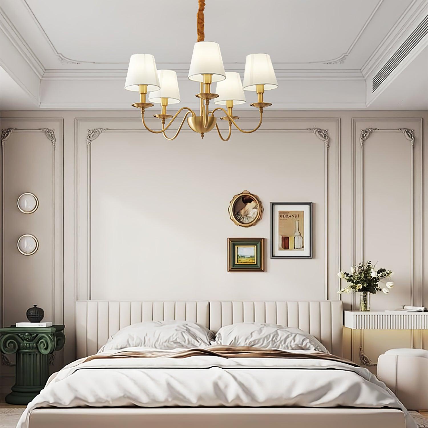Lustra Chandelier Brass Fabric Shade Classic-Neutral Decor