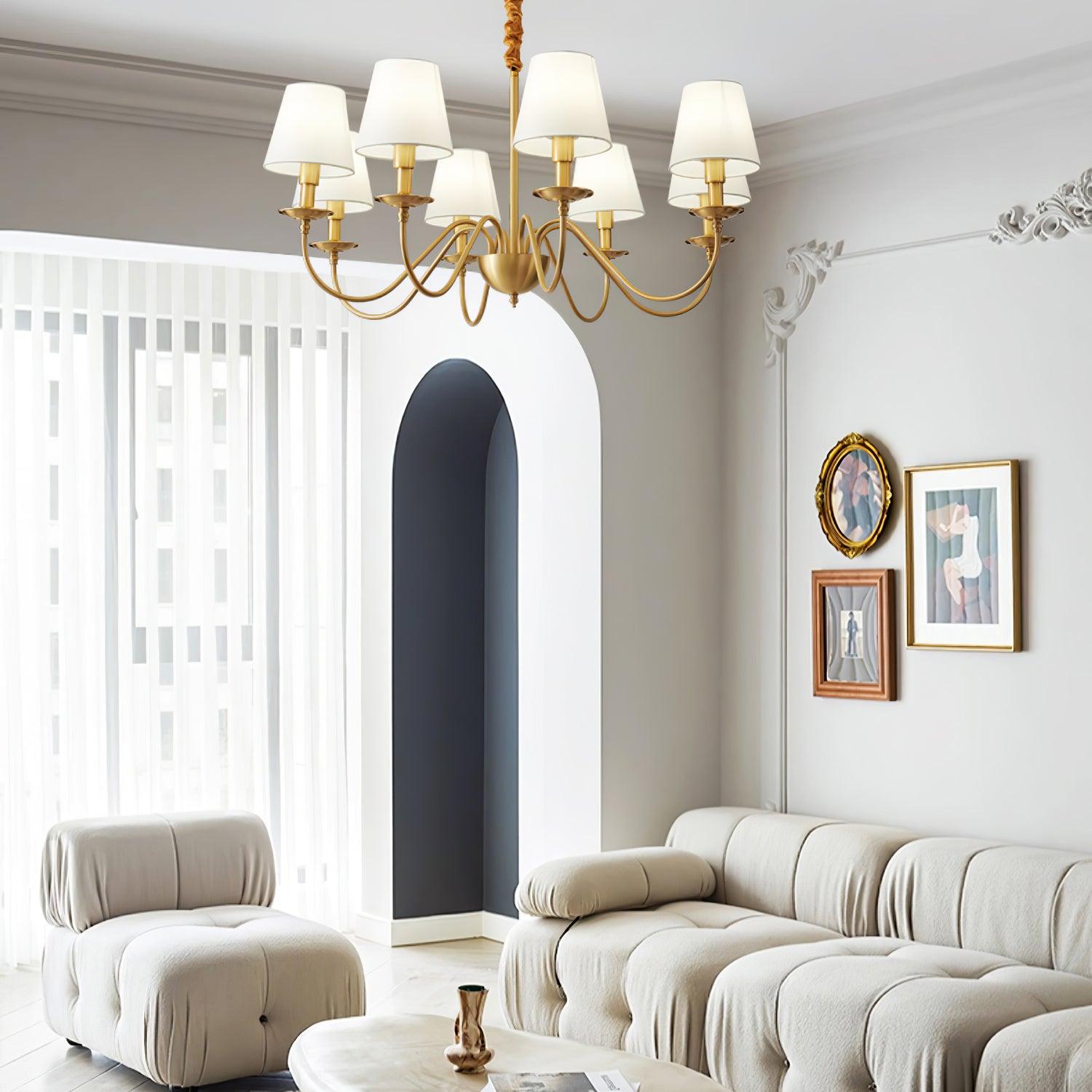 Lustra Chandelier Brass Fabric Shade Classic-Neutral Decor