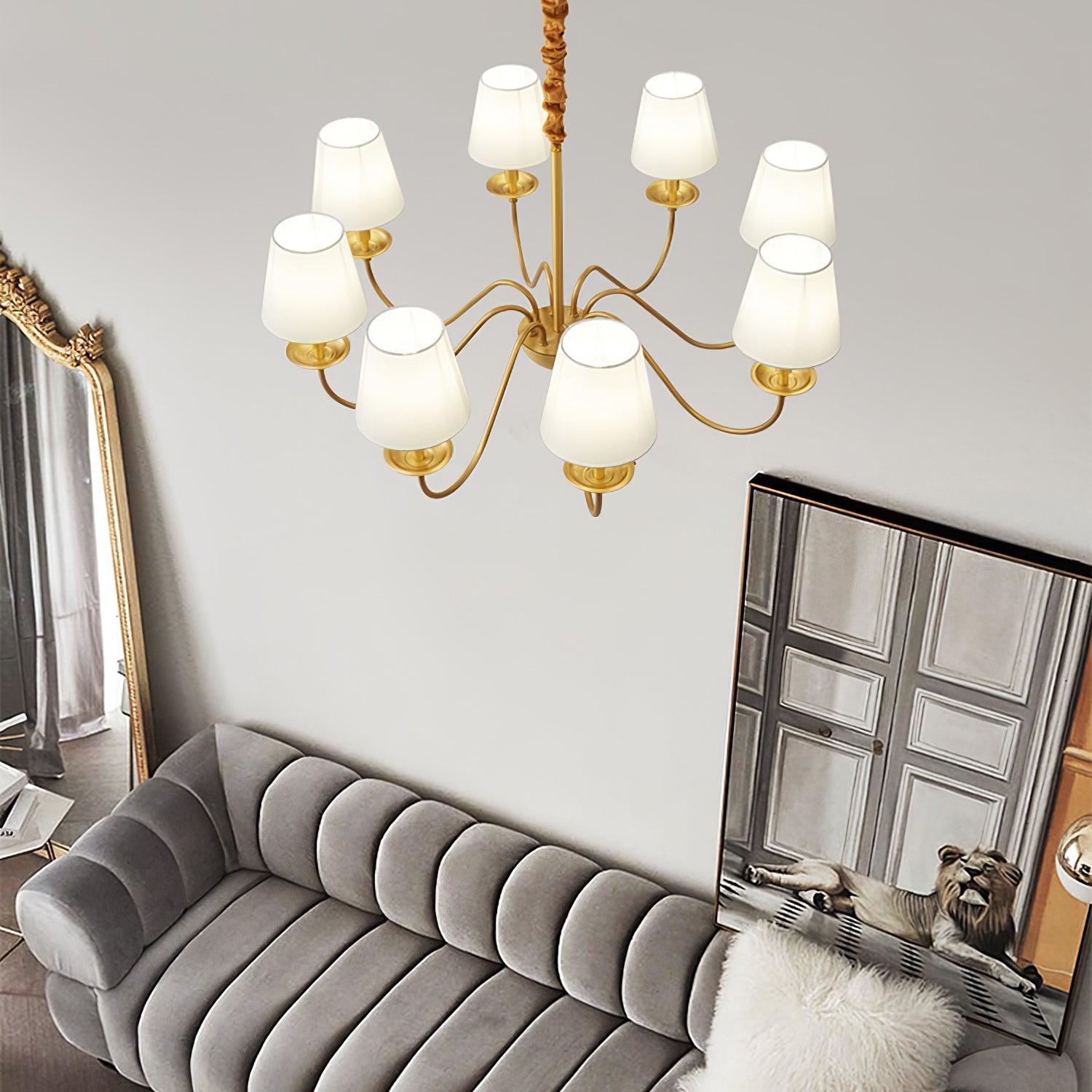 Lustra Chandelier Brass Fabric Shade Classic-Neutral Decor