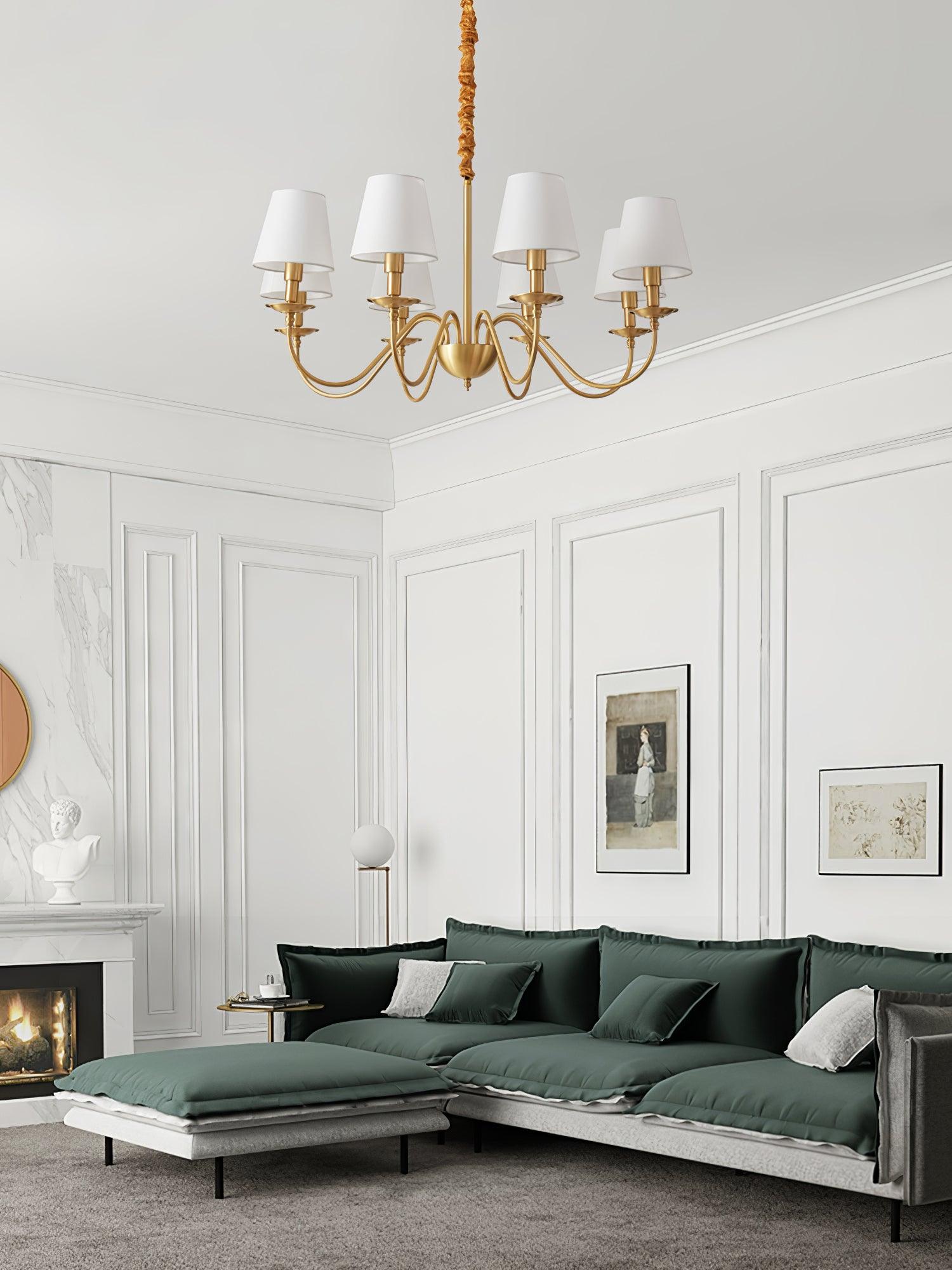 Lustra Chandelier Brass Fabric Shade Classic-Neutral Decor