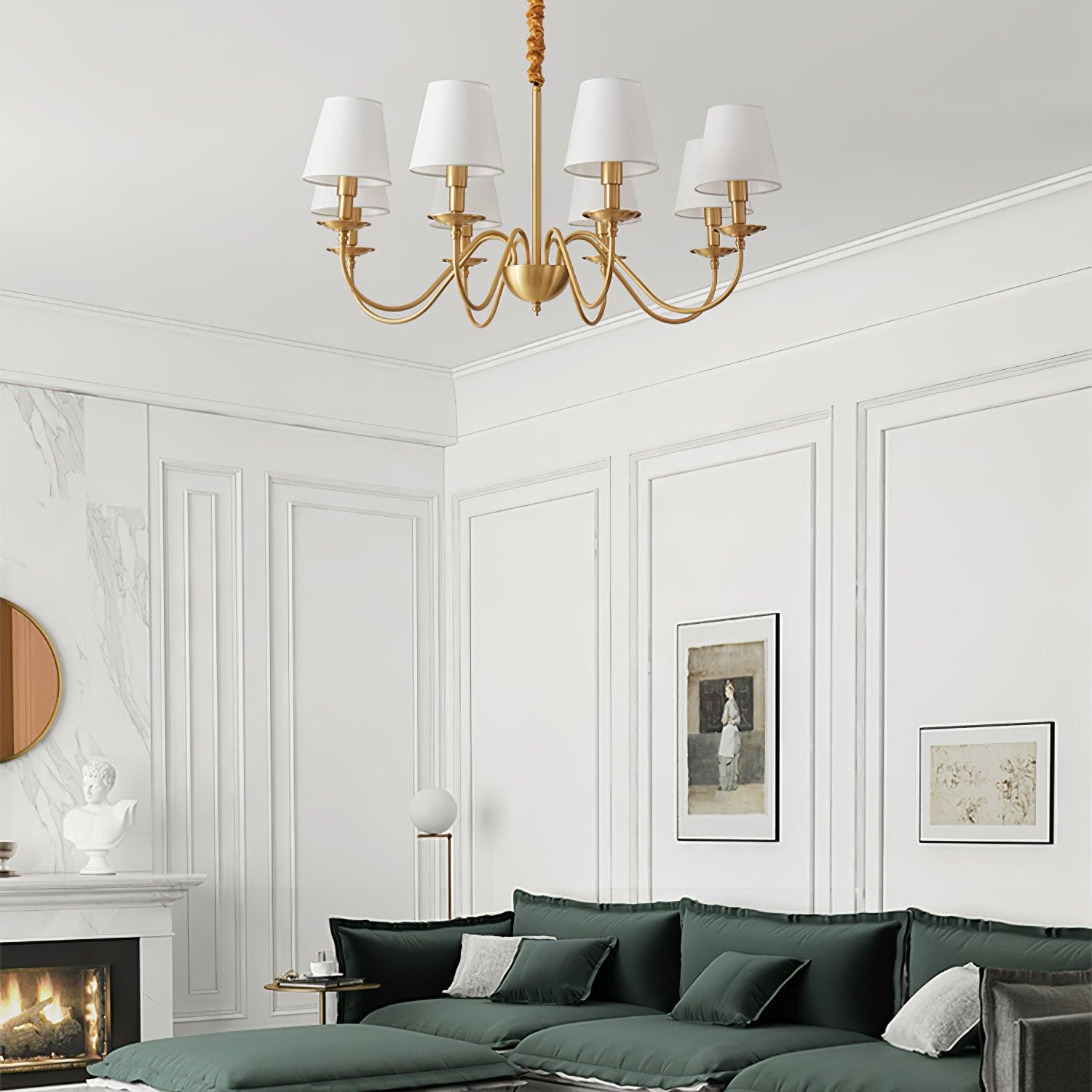 Lustra Chandelier Brass Fabric Shade Classic-Neutral Decor