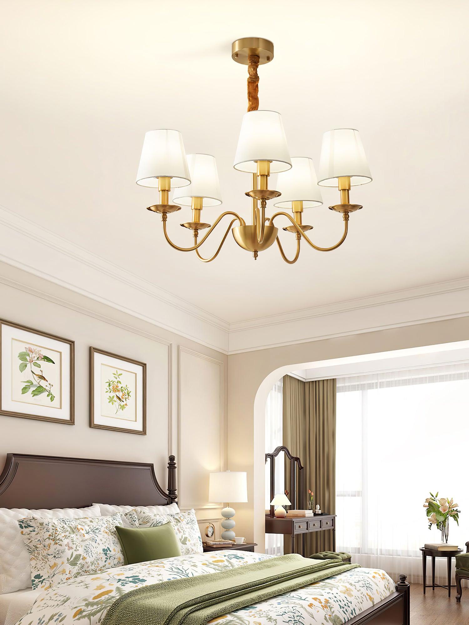 Lustra Chandelier Brass Fabric Shade Classic-Neutral Decor