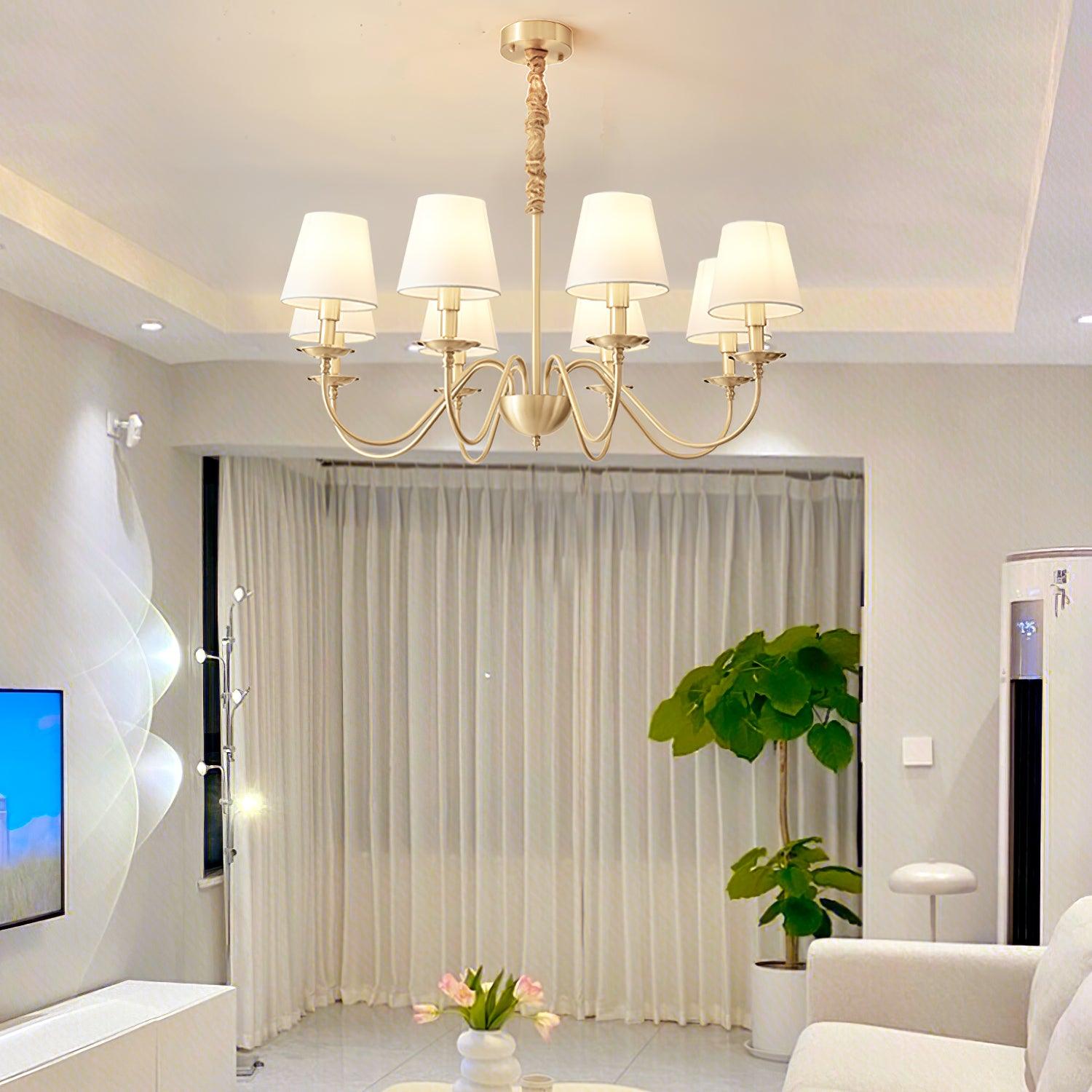 Lustra Chandelier Brass Fabric Shade Classic-Neutral Decor