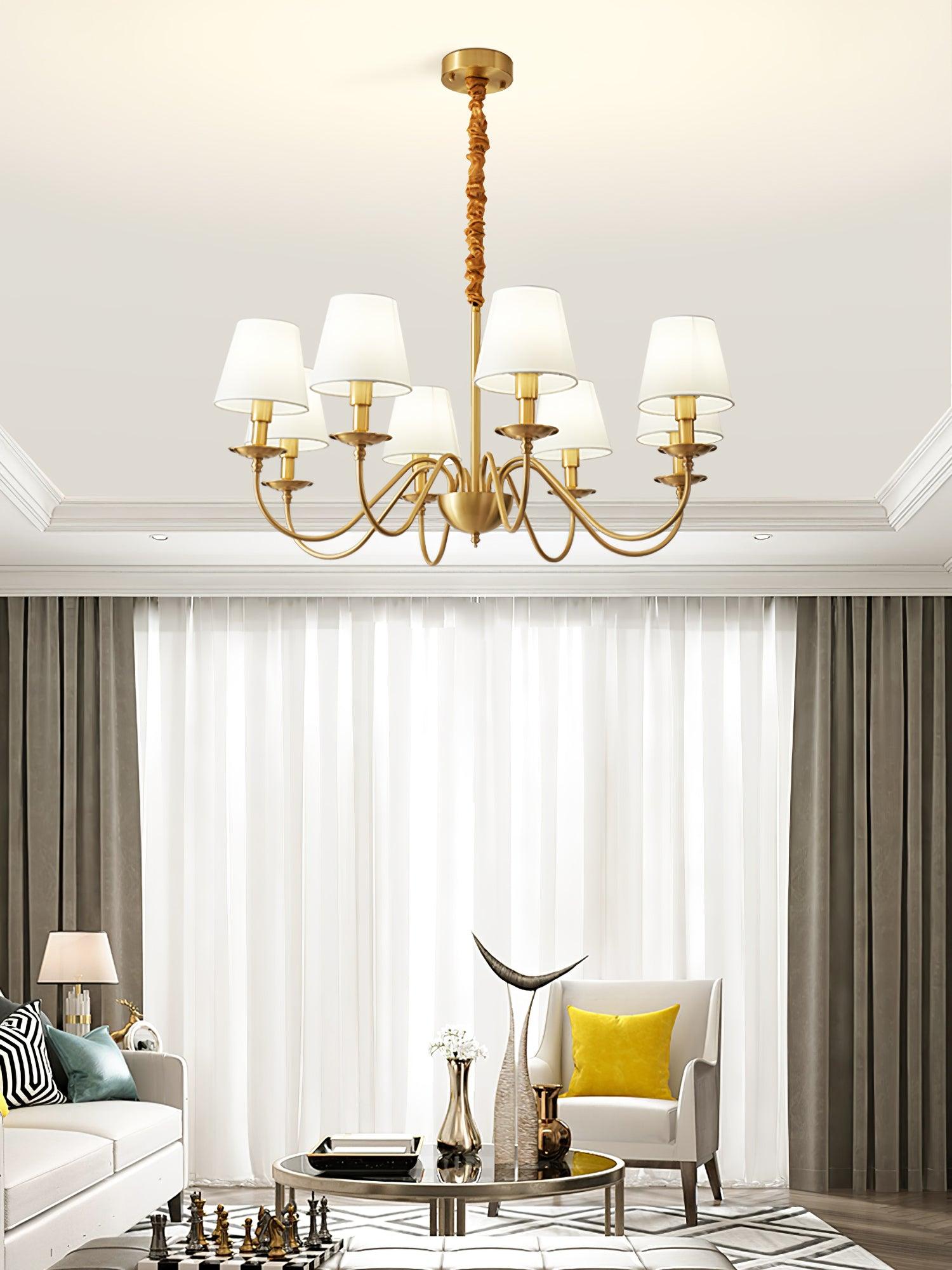 Lustra Chandelier Brass Fabric Shade Classic-Neutral Decor