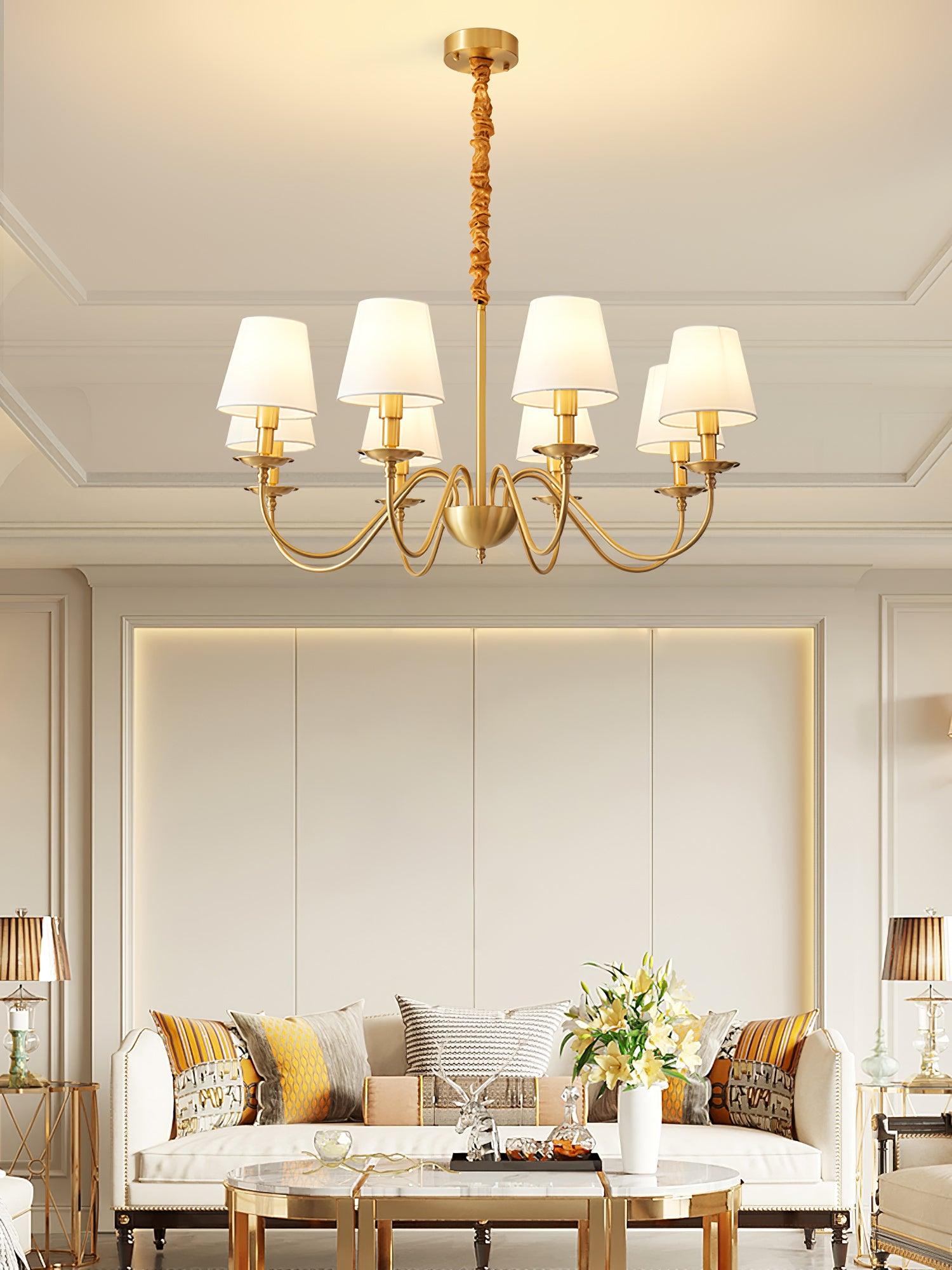 Lustra Chandelier Brass Fabric Shade Classic-Neutral Decor