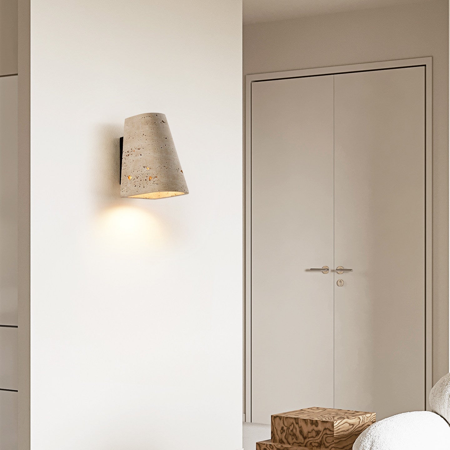 Tapered Travertine Wall Sconce-Neutral Decor