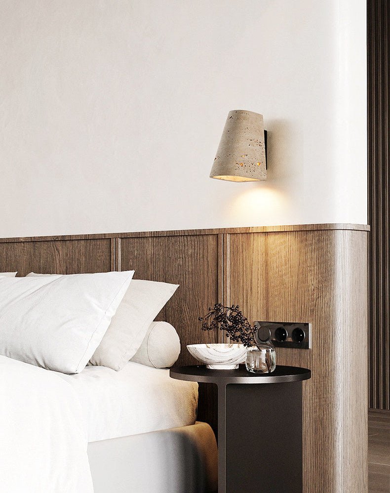Tapered Travertine Wall Sconce-Neutral Decor