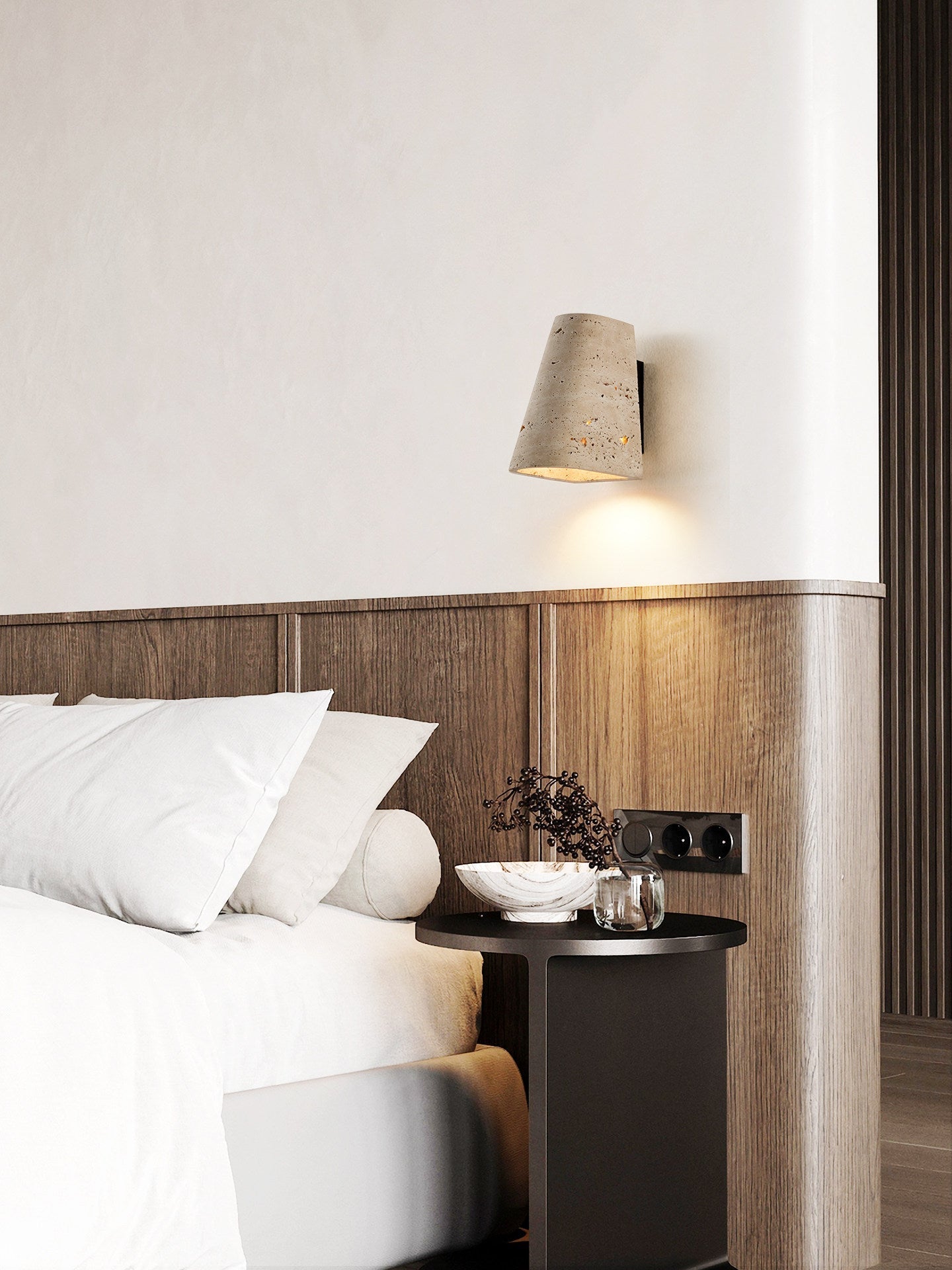 Tapered Travertine Wall Sconce-Neutral Decor