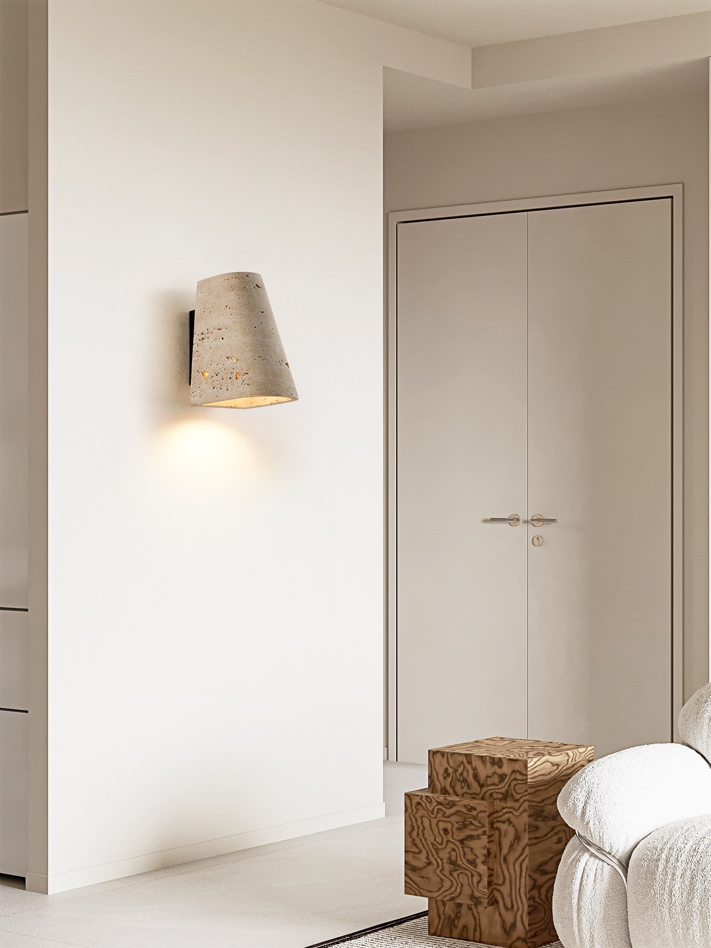 Tapered Travertine Wall Sconce-Neutral Decor