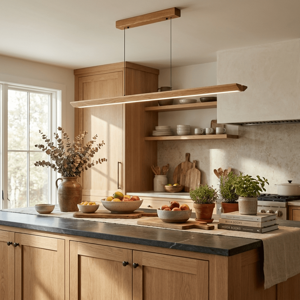 Tapered Wood Linear Pendant Lamp-Neutral Decor