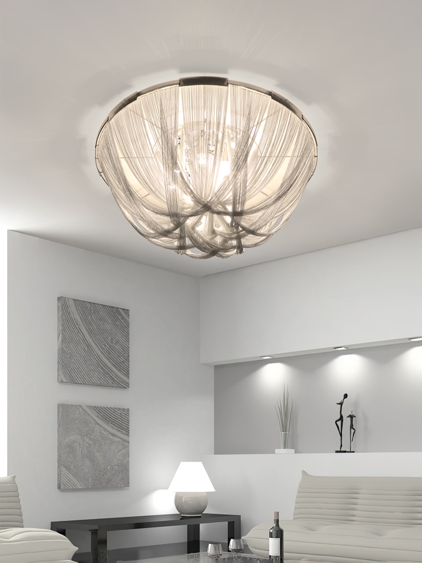 Talj Ceiling Light Tassel Aluminum Chain Nickel Frame-Neutral Decor