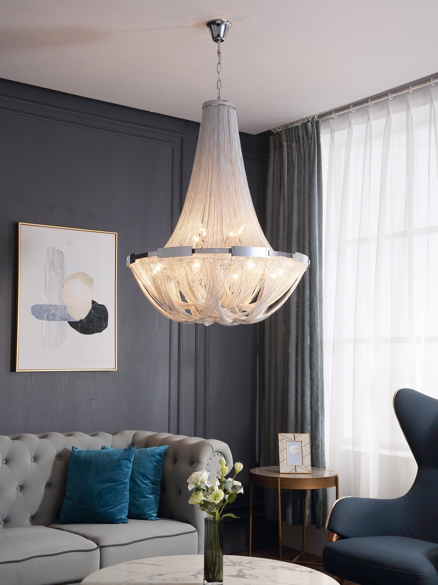 Zylen Chandelier Tassel Aluminum Chain-Neutral Decor