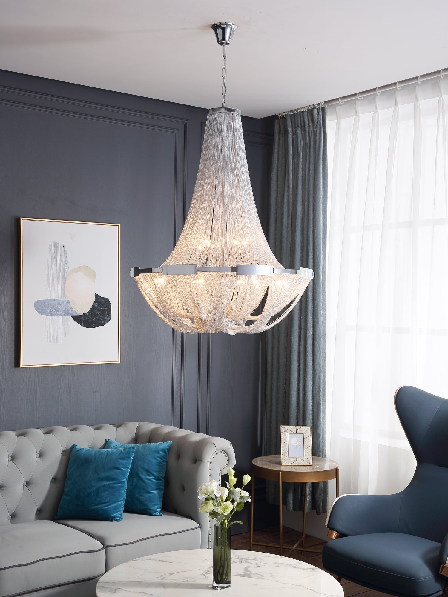 Zylen Chandelier Tassel Aluminum Chain-Neutral Decor