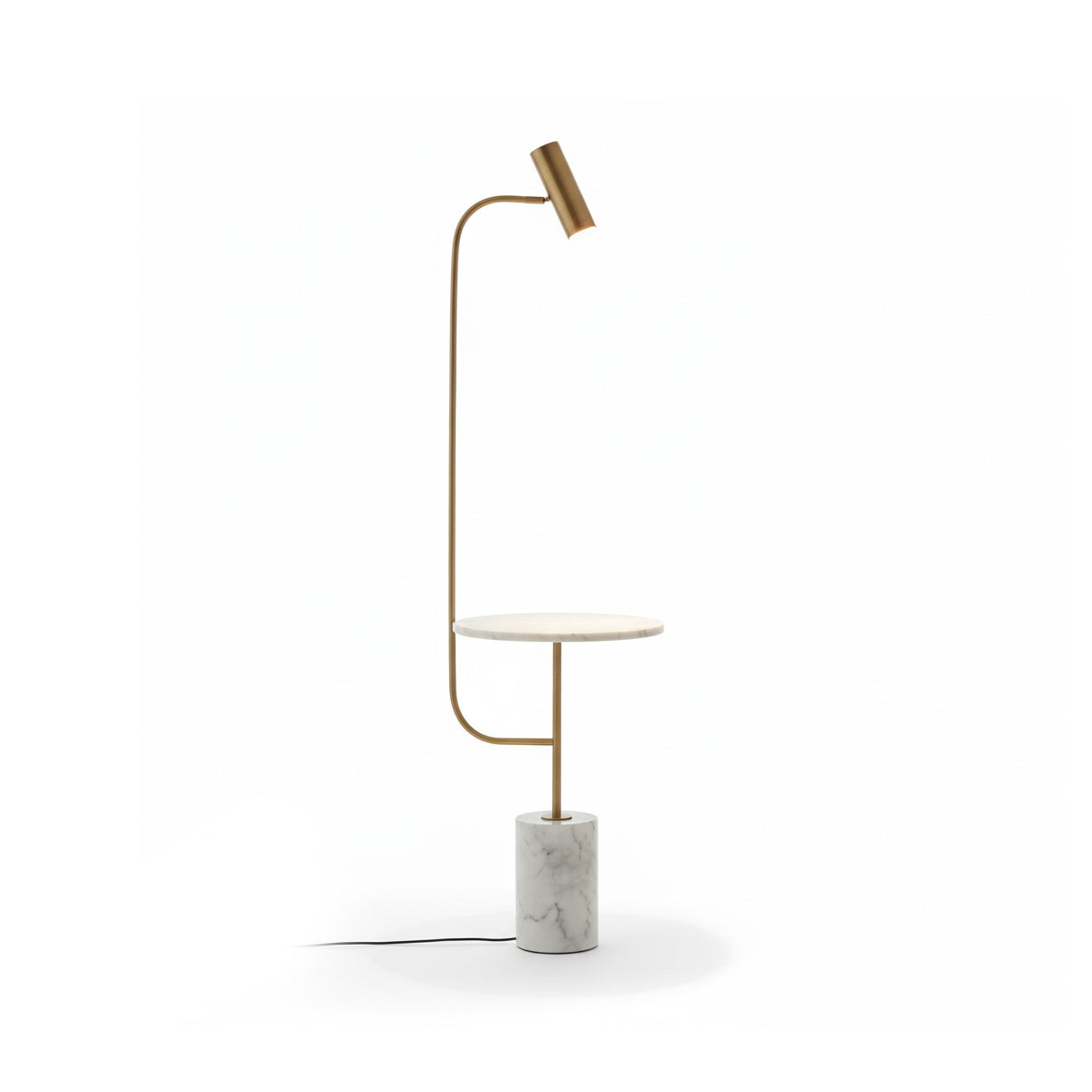 Tatum Floor Lamp with a copper finish and white marble base.