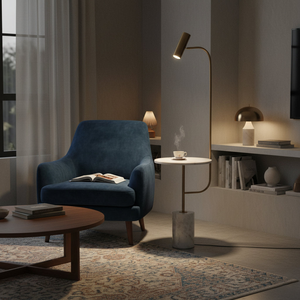 Tatum Floor Lamp displayed in a modern living room setting.