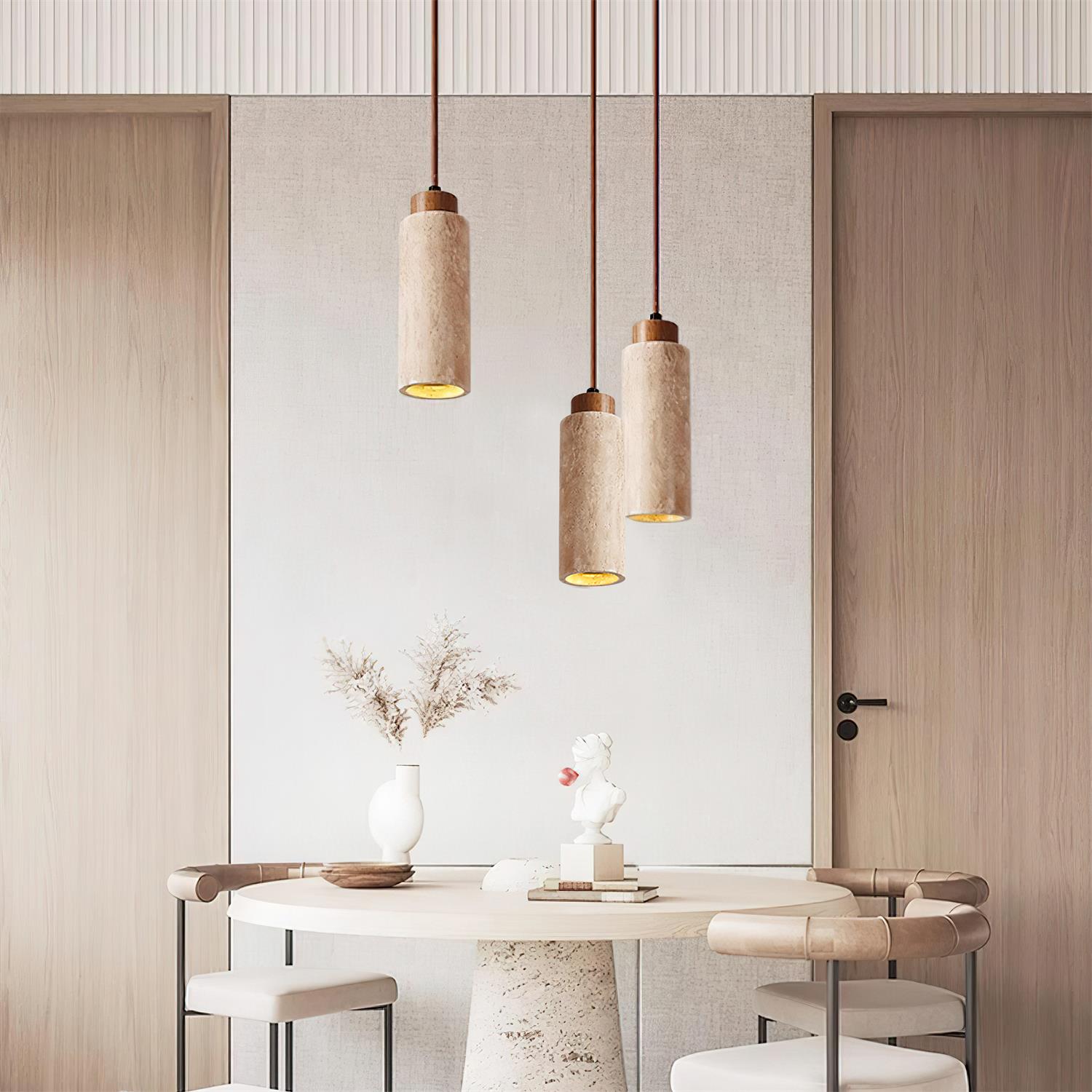 Nerova Pendant Light Travertine Wood Minimalist-Neutral Decor